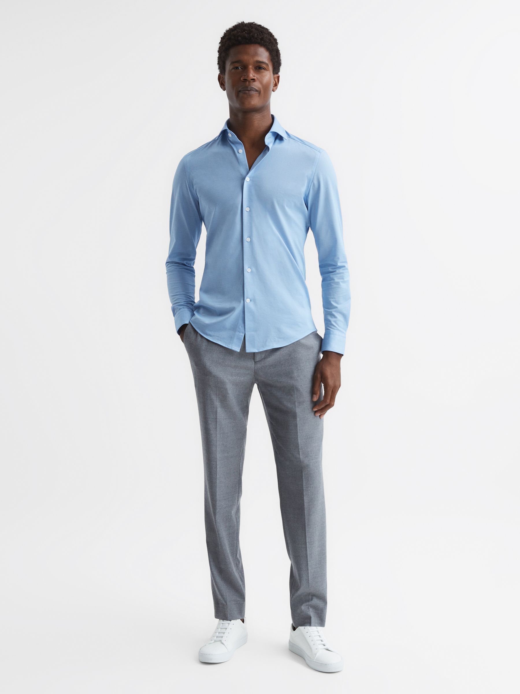 Cutaway Collar Jersey Slim Fit Shirt in Soft Blue - Image 3 of 6
