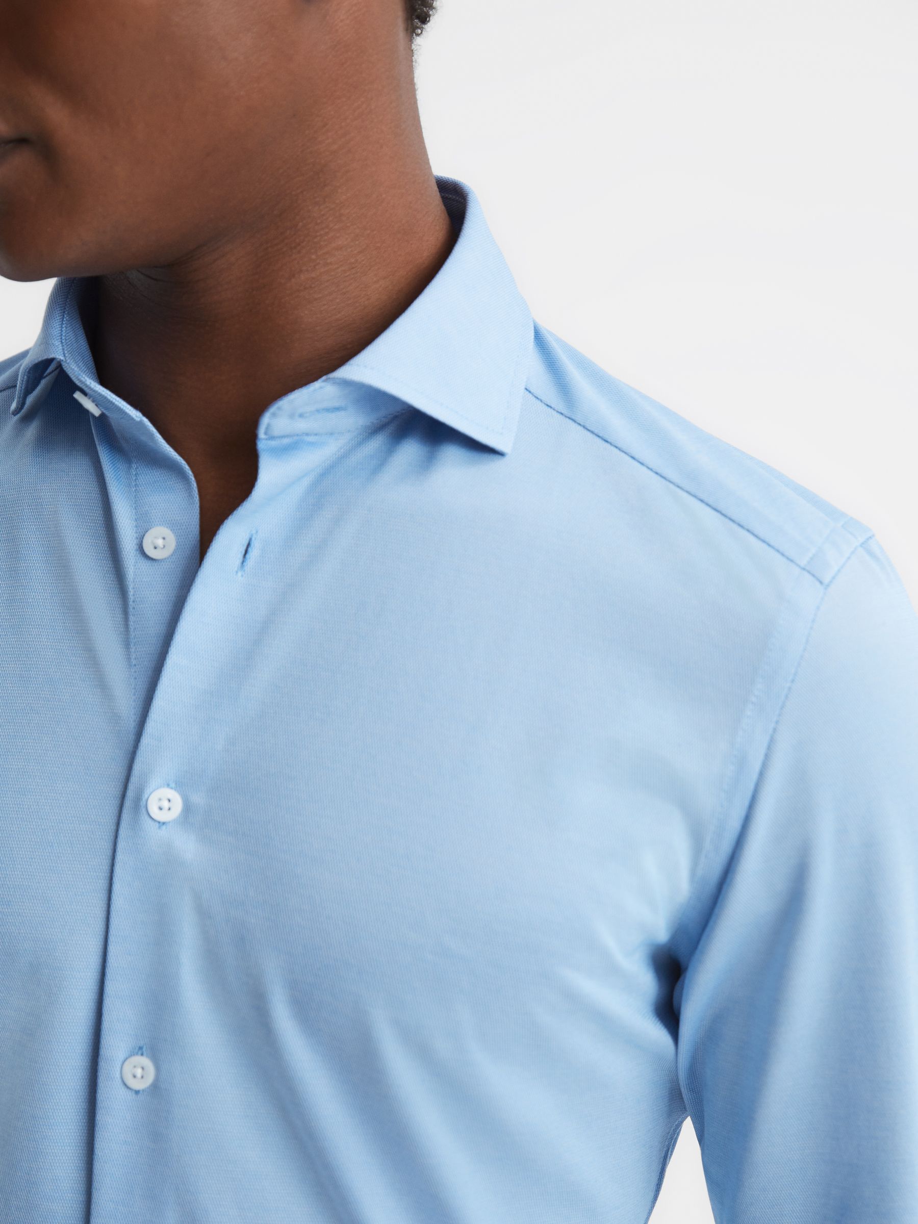 Cutaway Collar Jersey Slim Fit Shirt in Soft Blue - Image 4 of 6