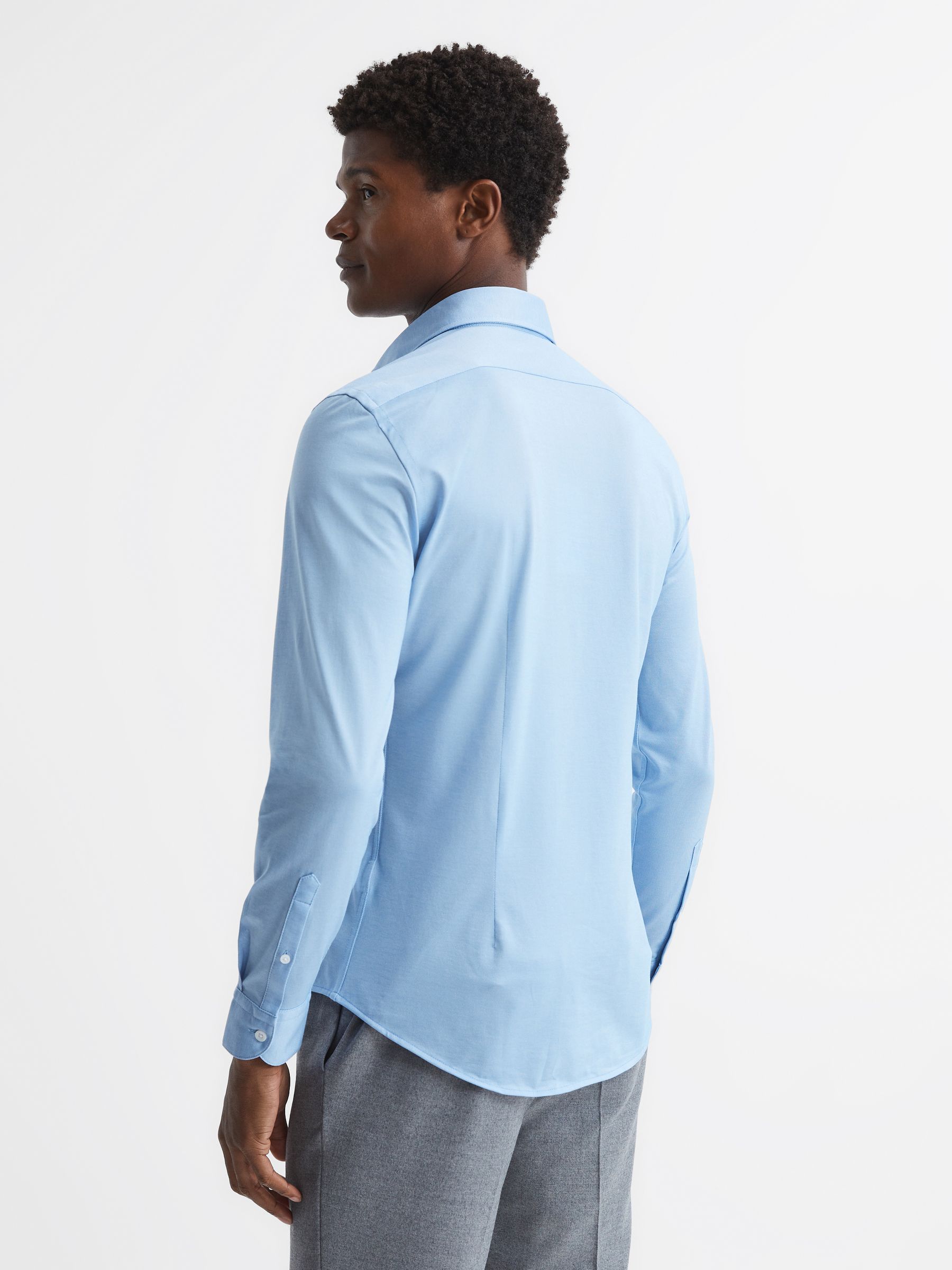 Cutaway Collar Jersey Slim Fit Shirt in Soft Blue - Image 5 of 6