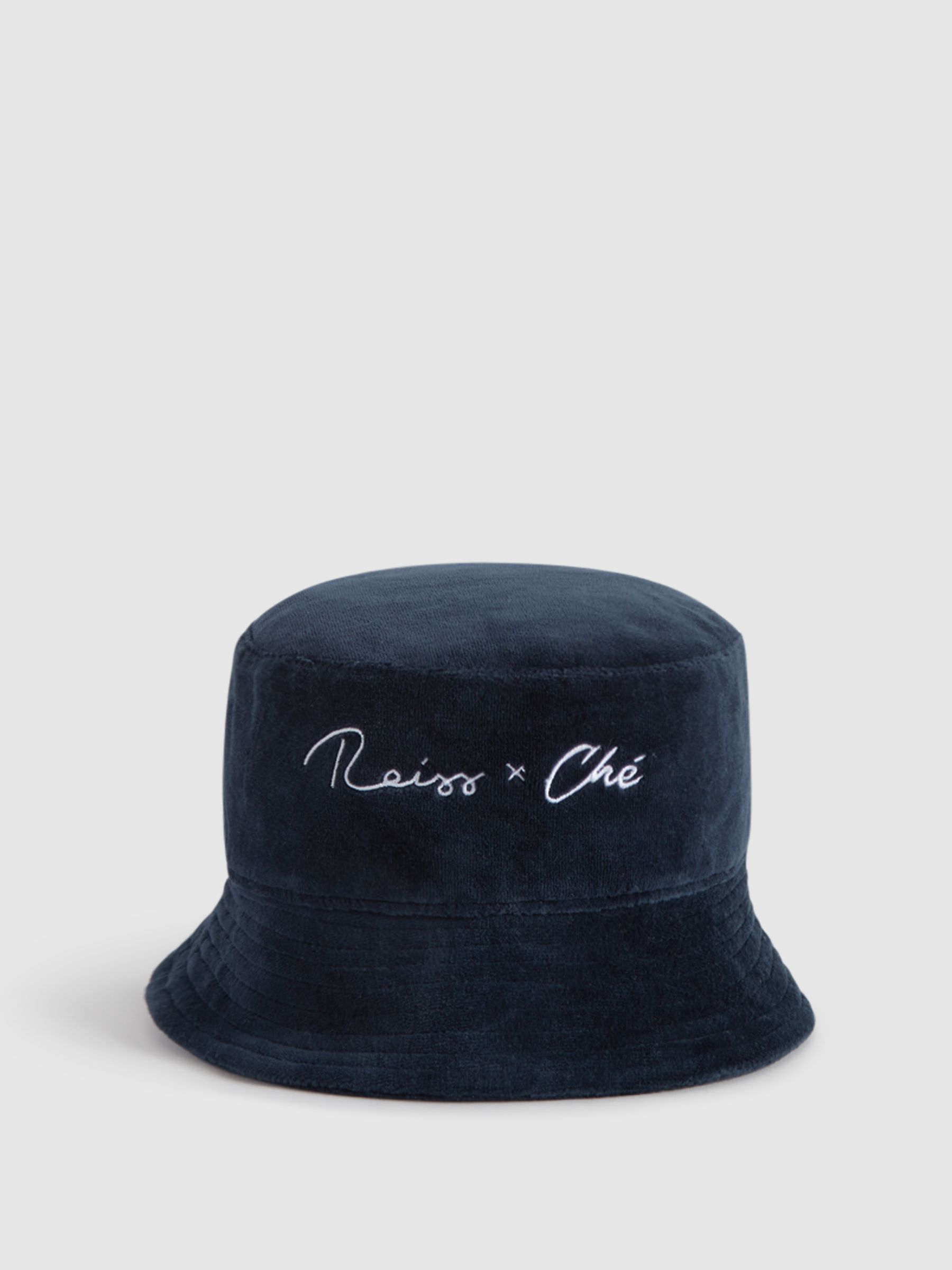 Velour Bucket Hat in Navy - Image 1 of 4