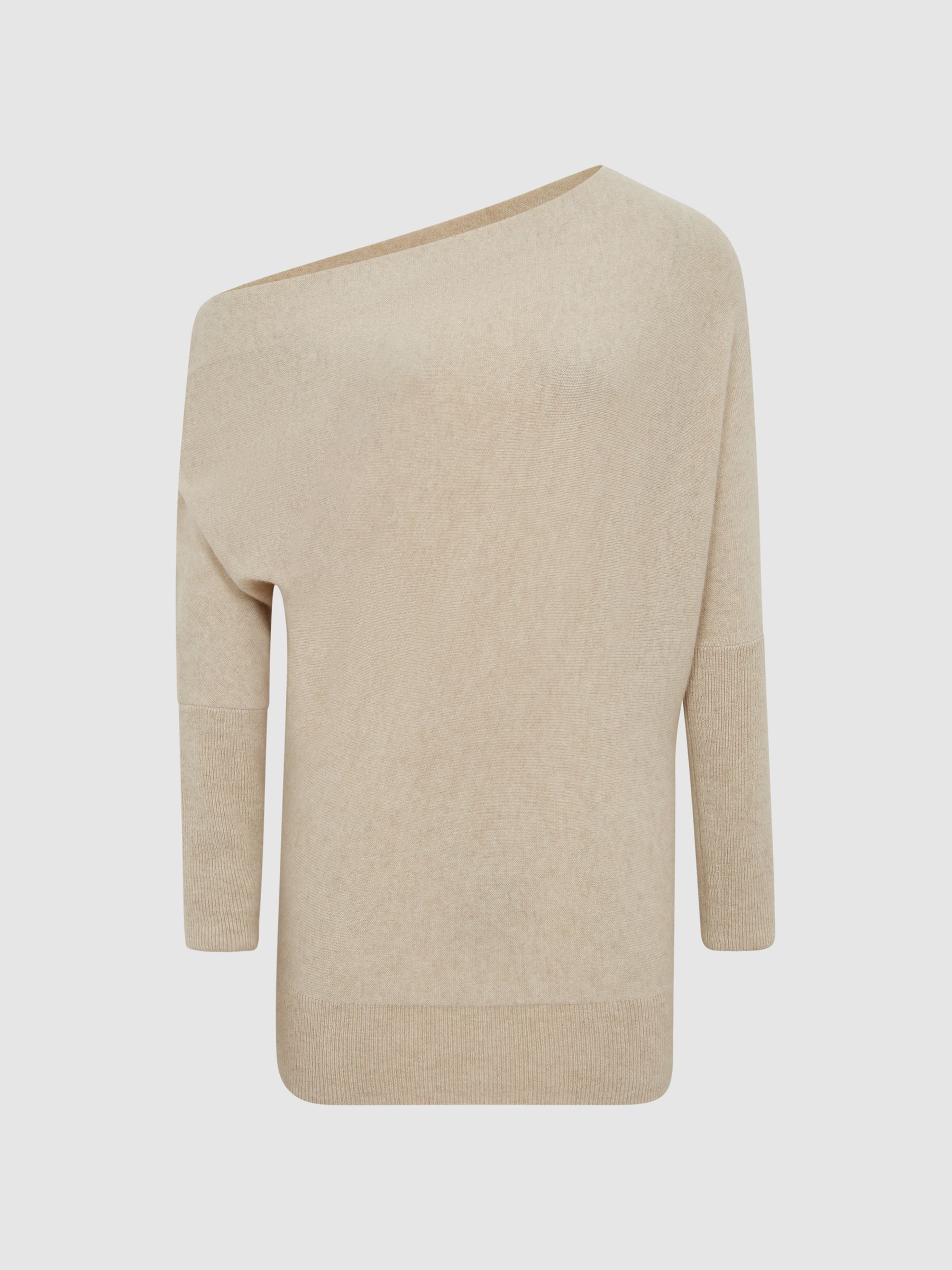 Cashmere Slash Neck Knitted Jumper in Neutral - Image 2 of 6