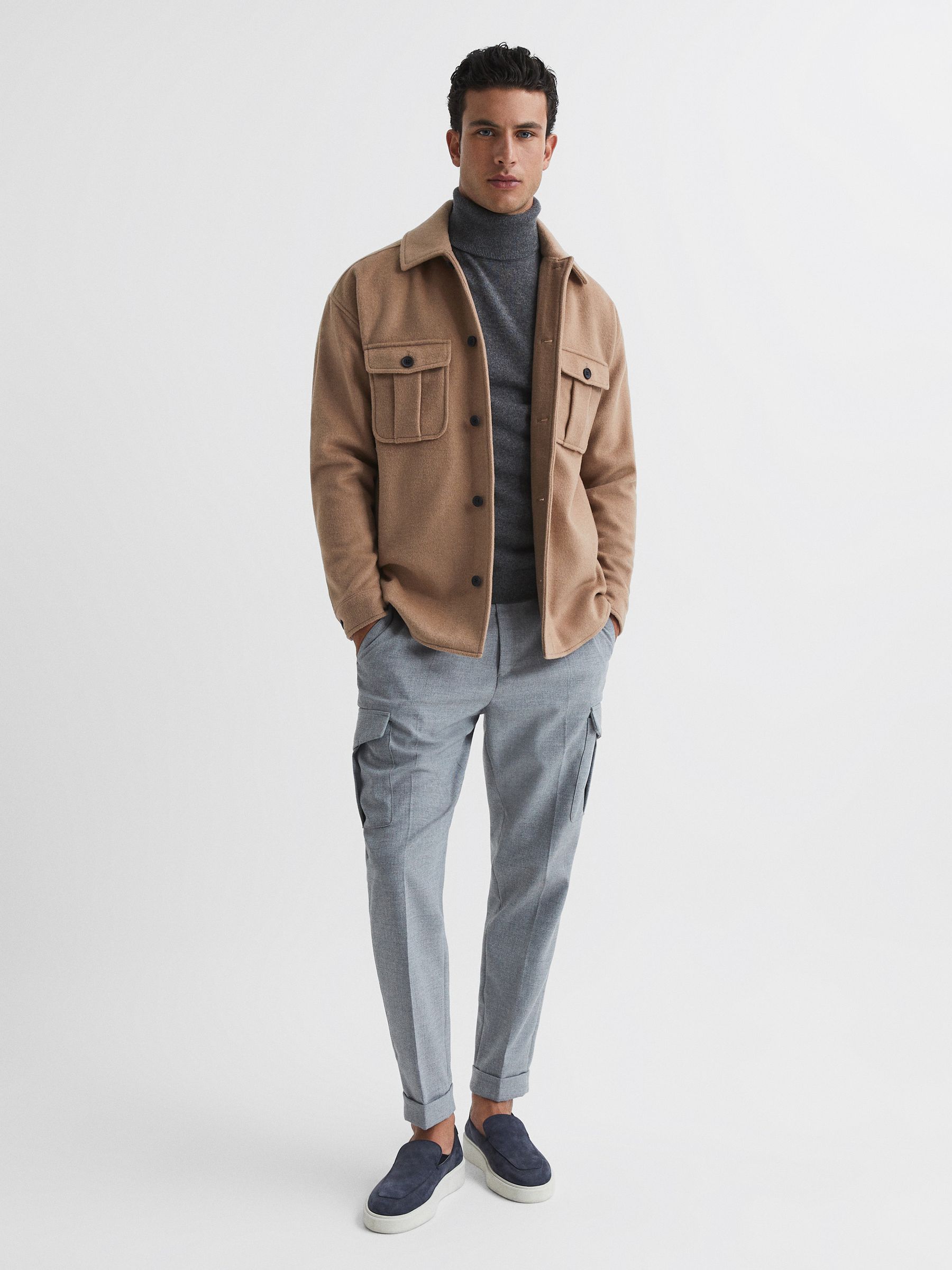Wool Blend Brushed Overshirt in Camel - Image 3 of 5
