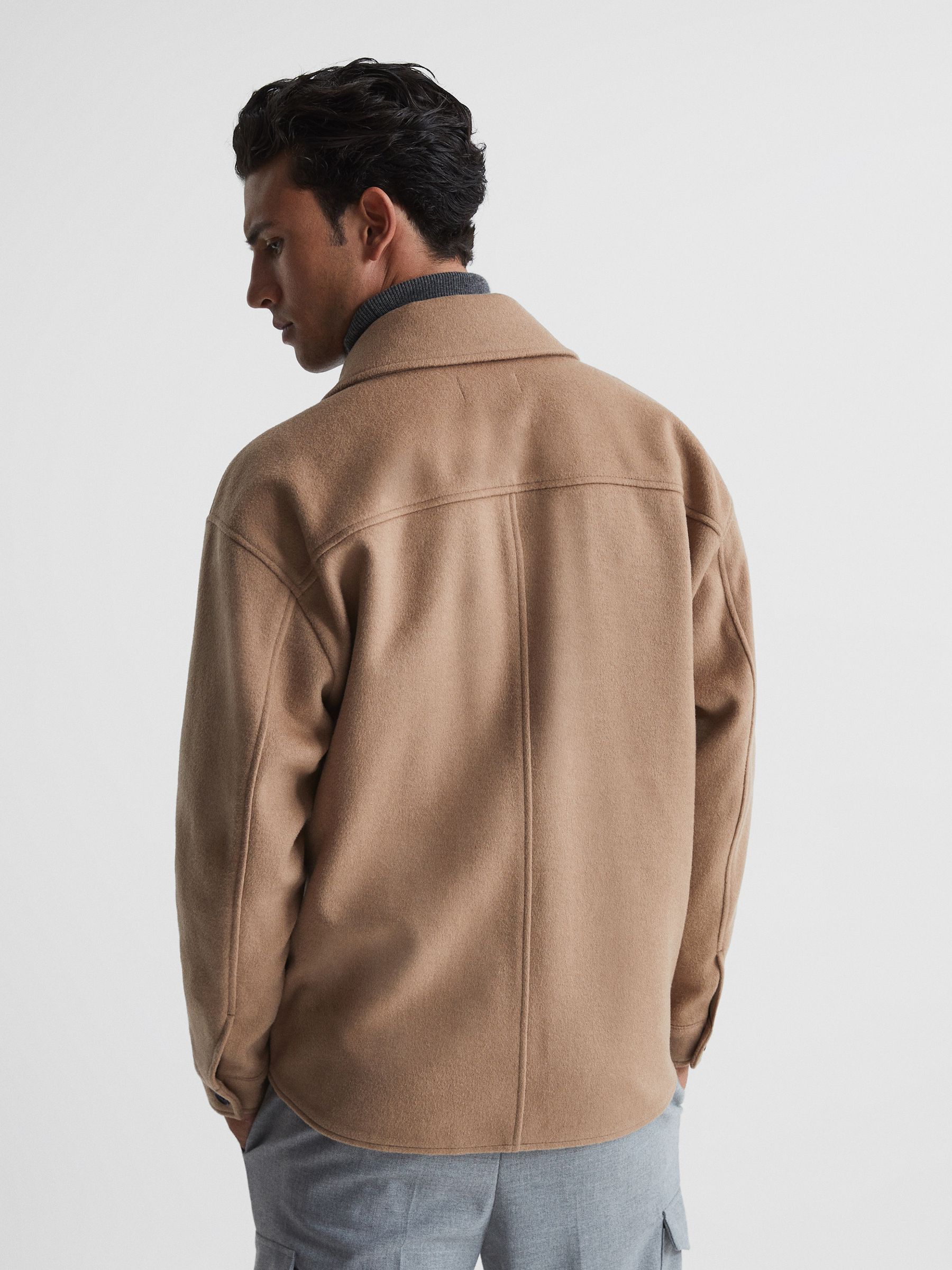 Wool Blend Brushed Overshirt in Camel - Image 5 of 5