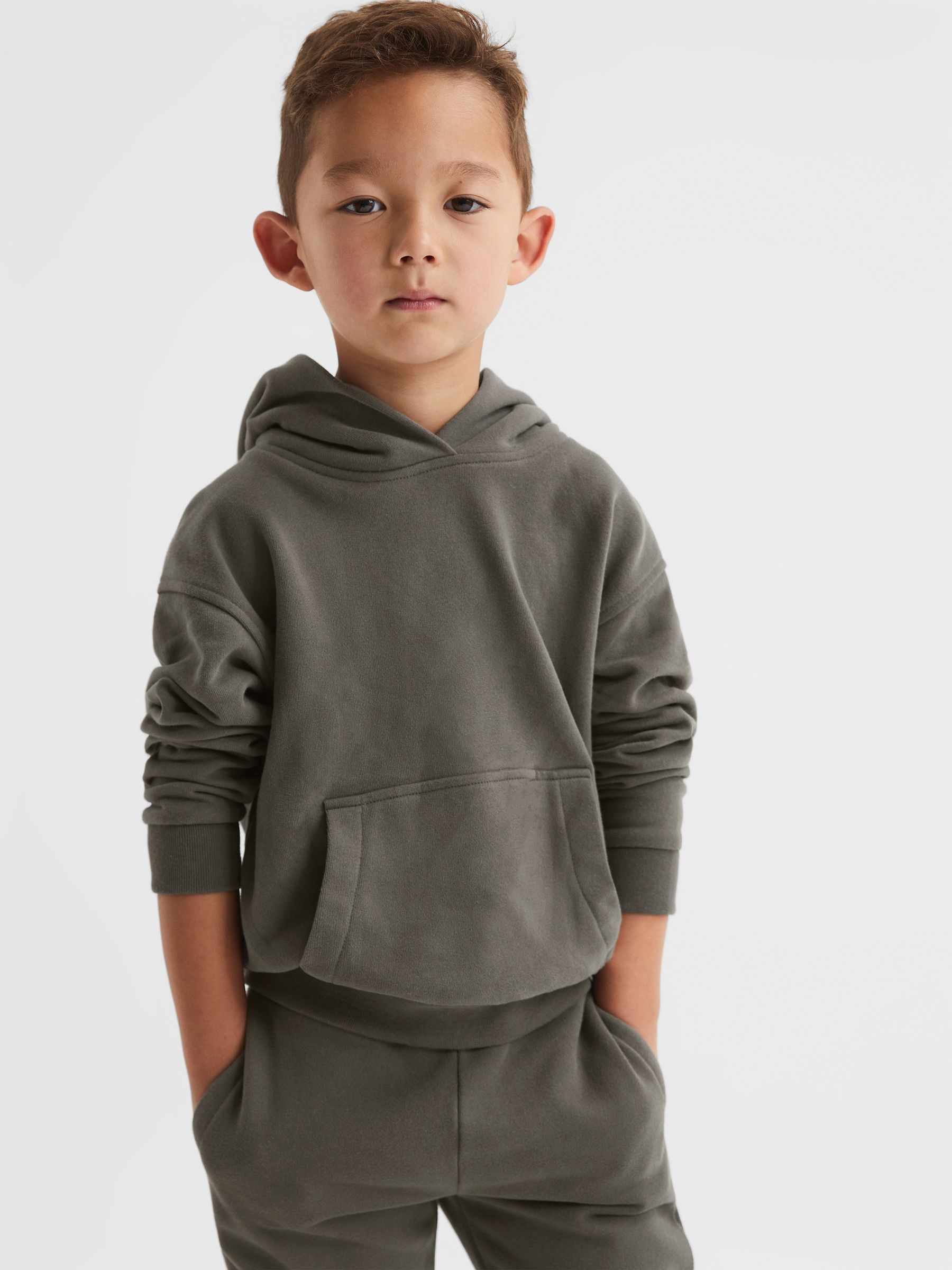 Junior Oversized Cotton Jersey Hoodie in Olive - Image 1 of 6