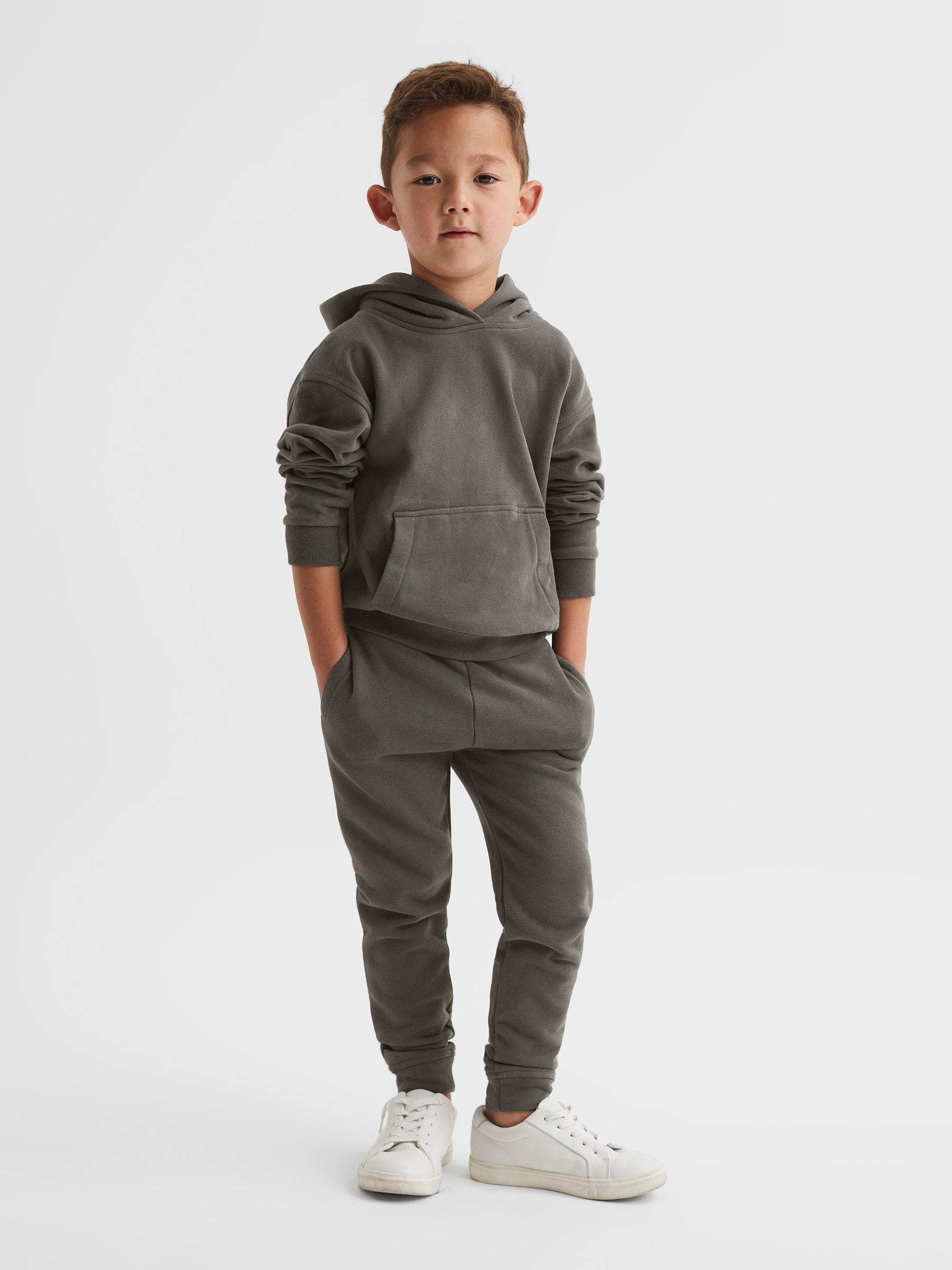 Junior Oversized Cotton Jersey Hoodie in Olive - Image 3 of 6