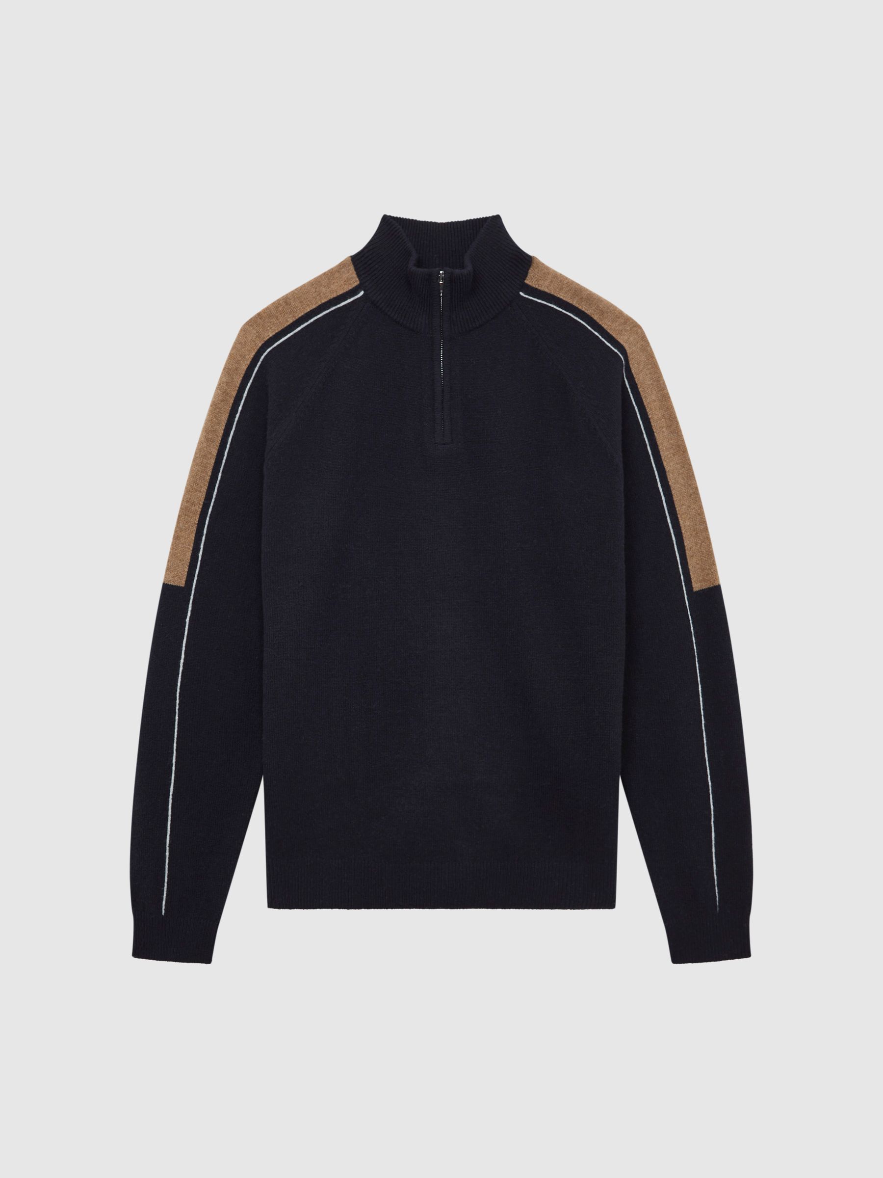 Half Zip Colourblock Wool Jumper in Navy - Image 2 of 6