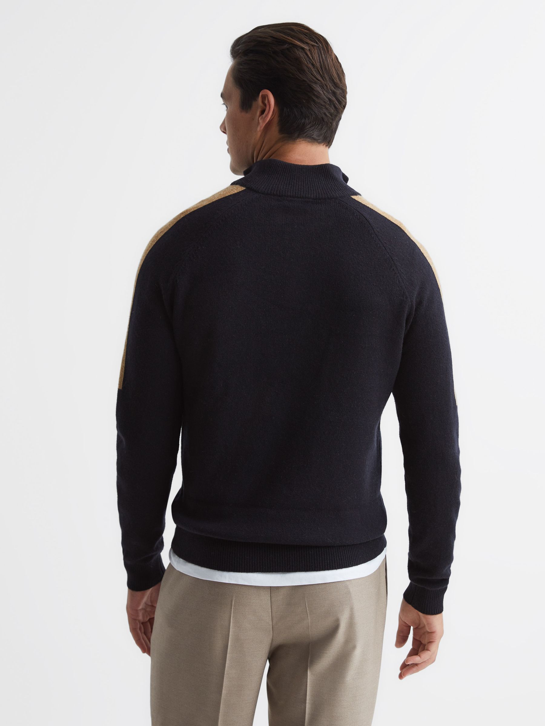Half Zip Colourblock Wool Jumper in Navy - Image 5 of 6