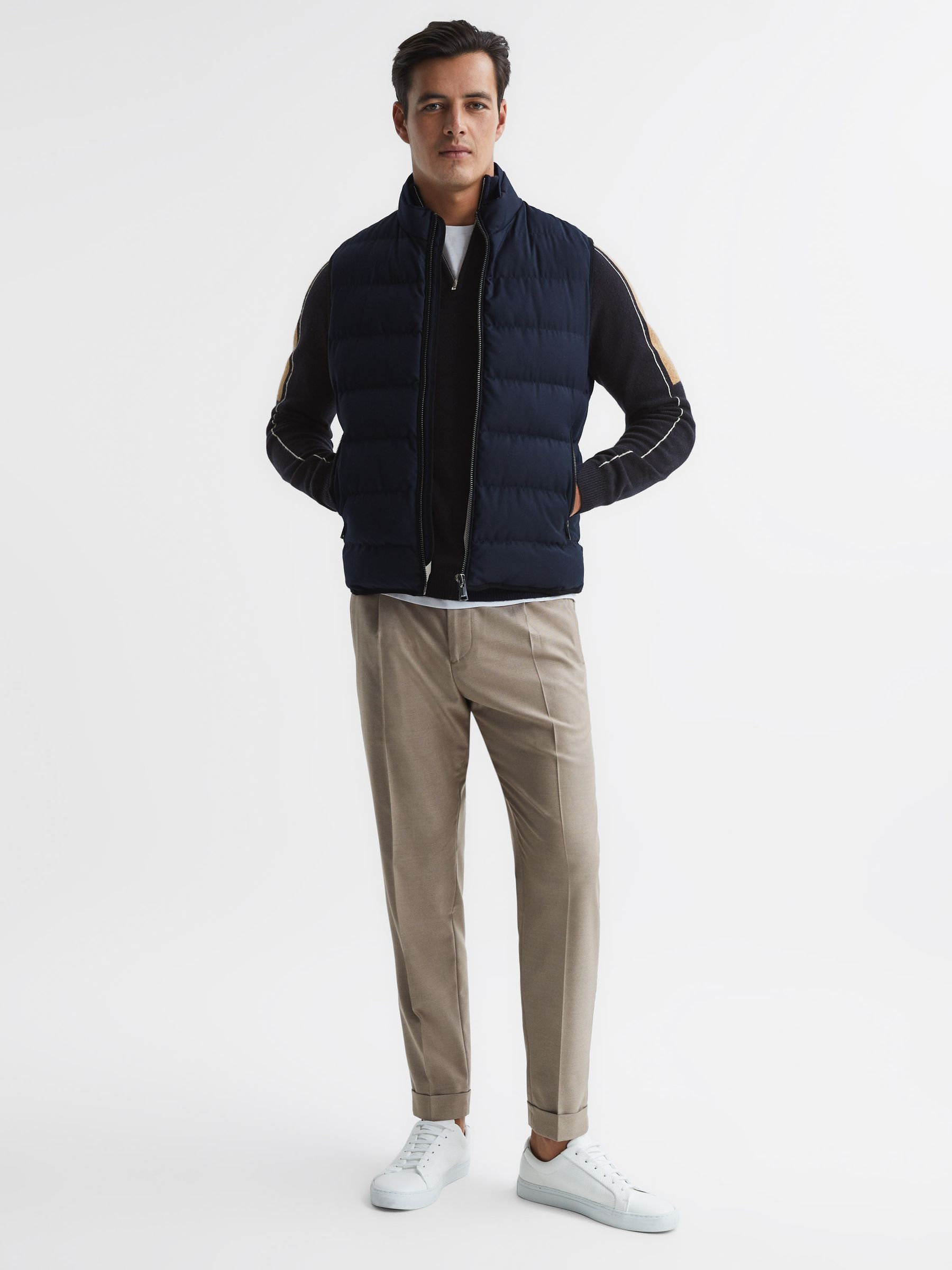 Half Zip Colourblock Wool Jumper in Navy - Image 6 of 6