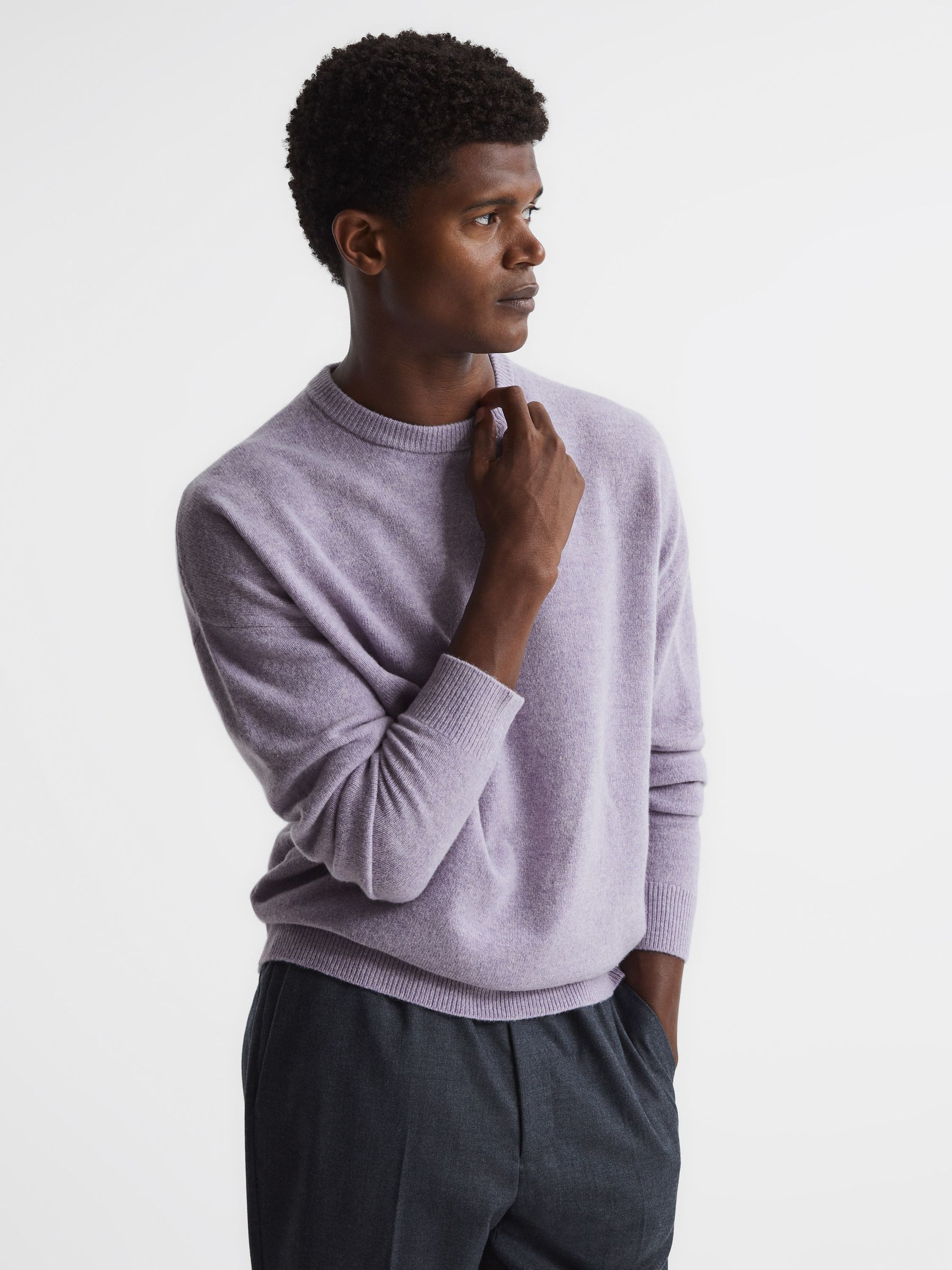 100% Merino Wool Crew Neck Jumper in Lilac - Image 1 of 6