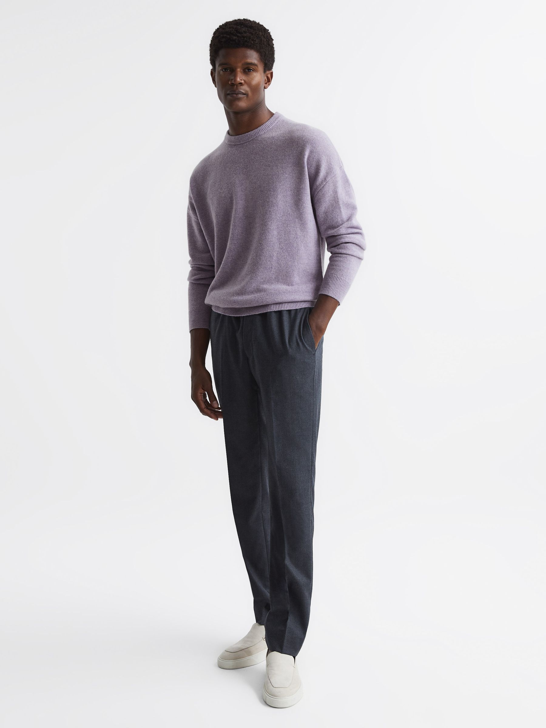 100% Merino Wool Crew Neck Jumper in Lilac - Image 3 of 6