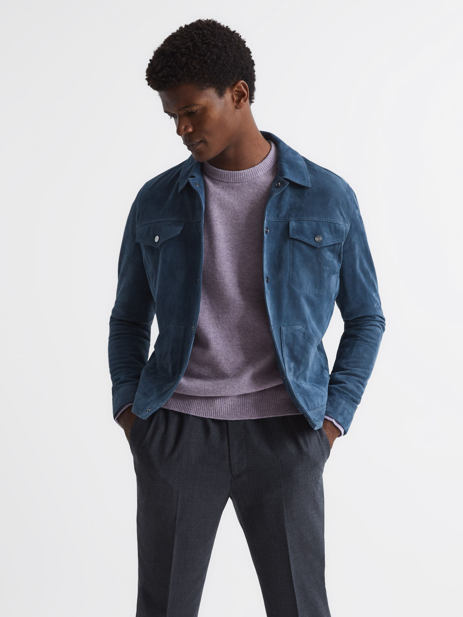 100% Merino Wool Crew Neck Jumper in Lilac - Image 6 of 6