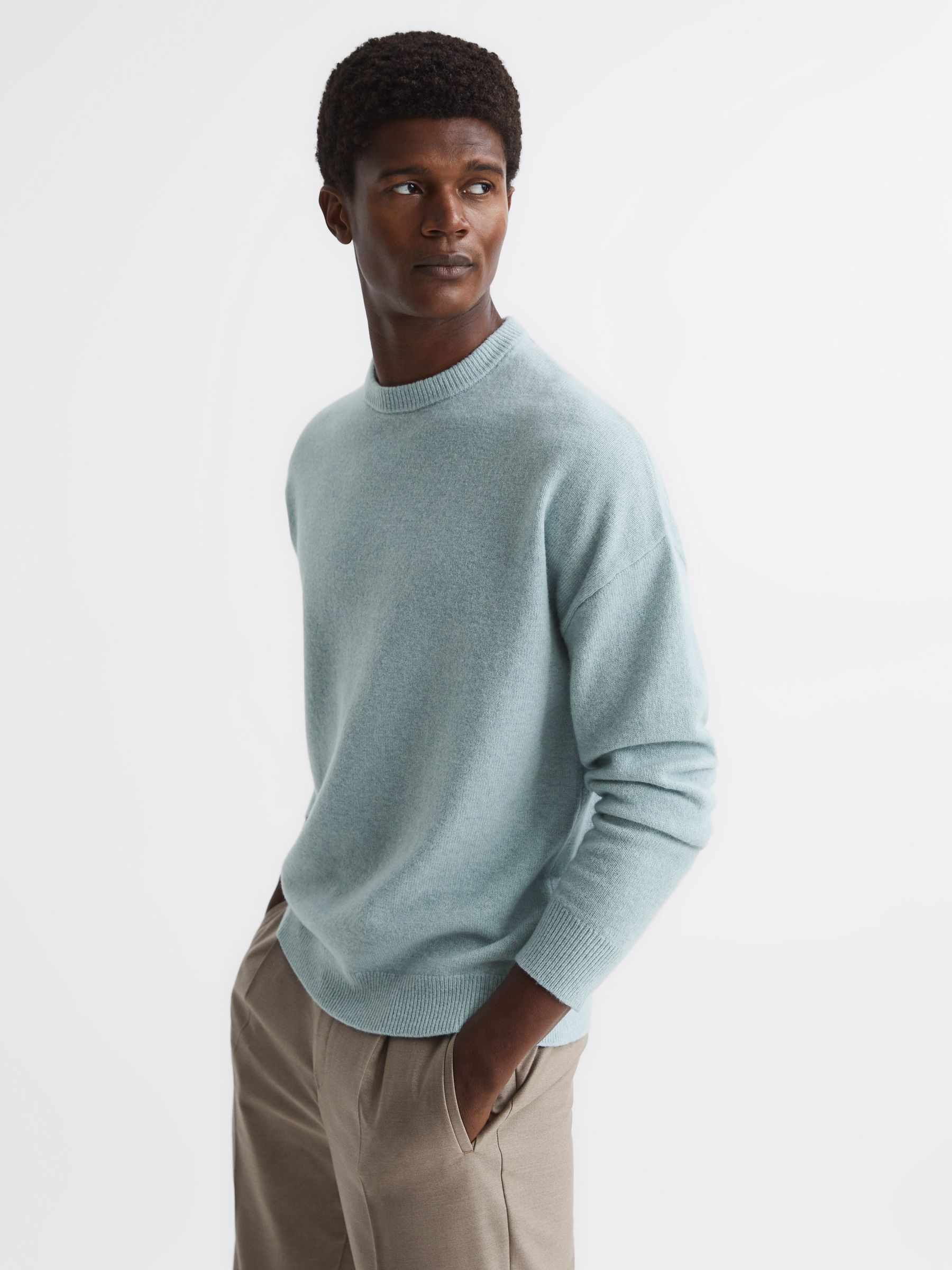 100% Merino Wool Crew Neck Jumper in Mint - Image 1 of 6