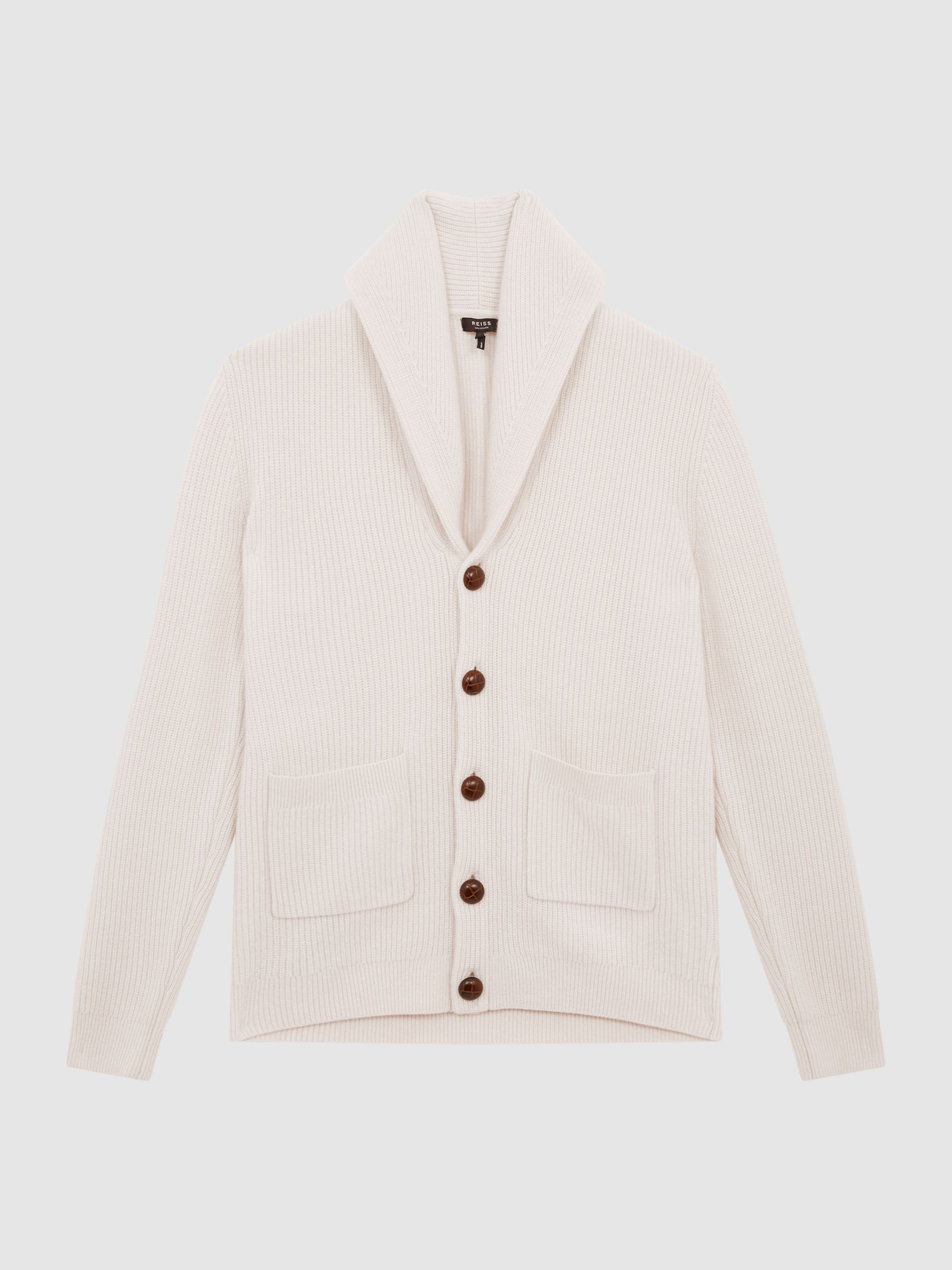 Shawl Collar Cashmere Cardigan in Ecru - Image 2 of 6