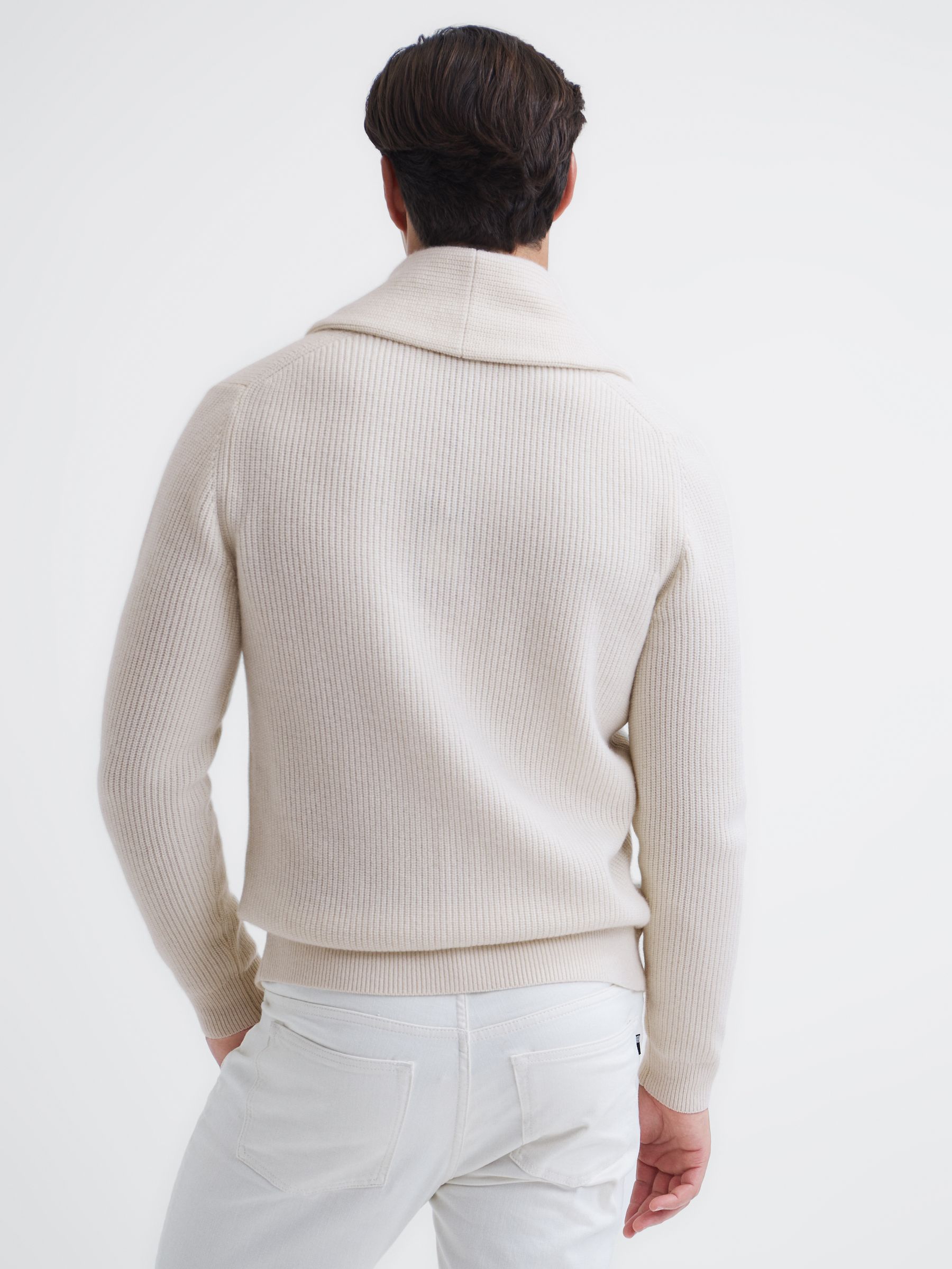 Shawl Collar Cashmere Cardigan in Ecru - Image 5 of 6