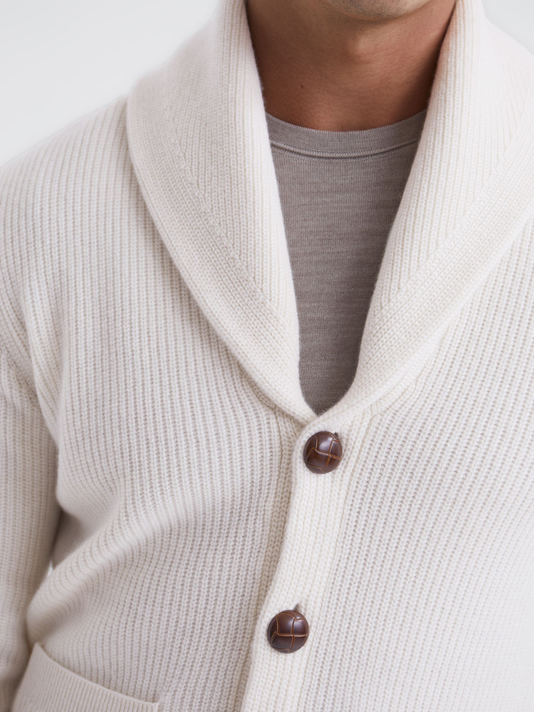 Shawl Collar Cashmere Cardigan in Ecru - Image 6 of 6
