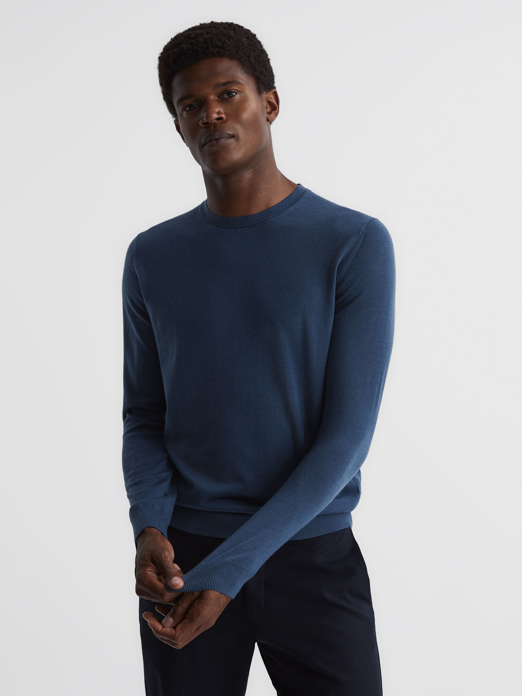 Merino Wool Jumper in Bright Airforce - Image 1 of 6 Merino Wool Jumper in Bright Airforce - Image 1 of 6