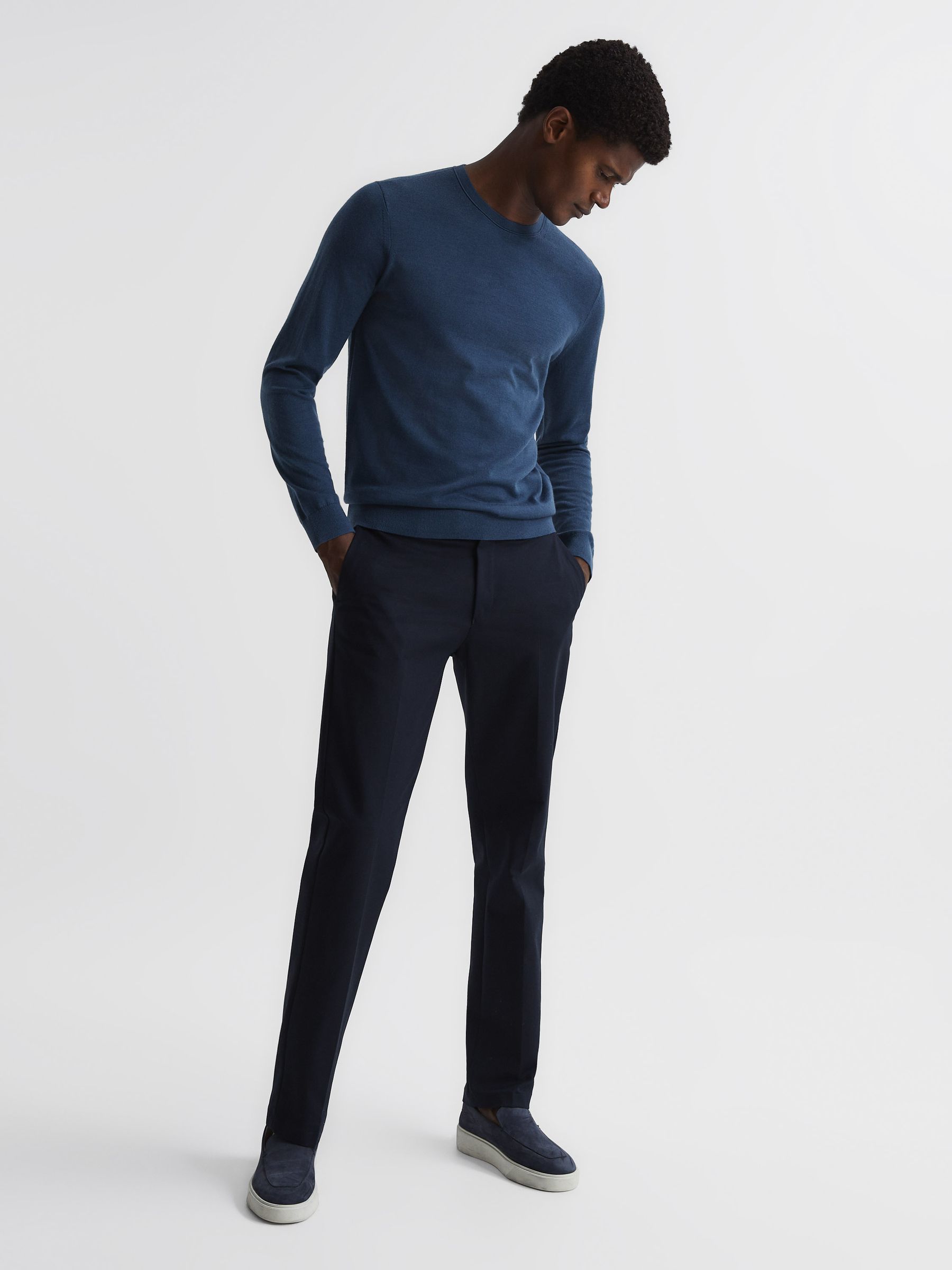 Merino Wool Jumper in Bright Airforce - Image 3 of 6