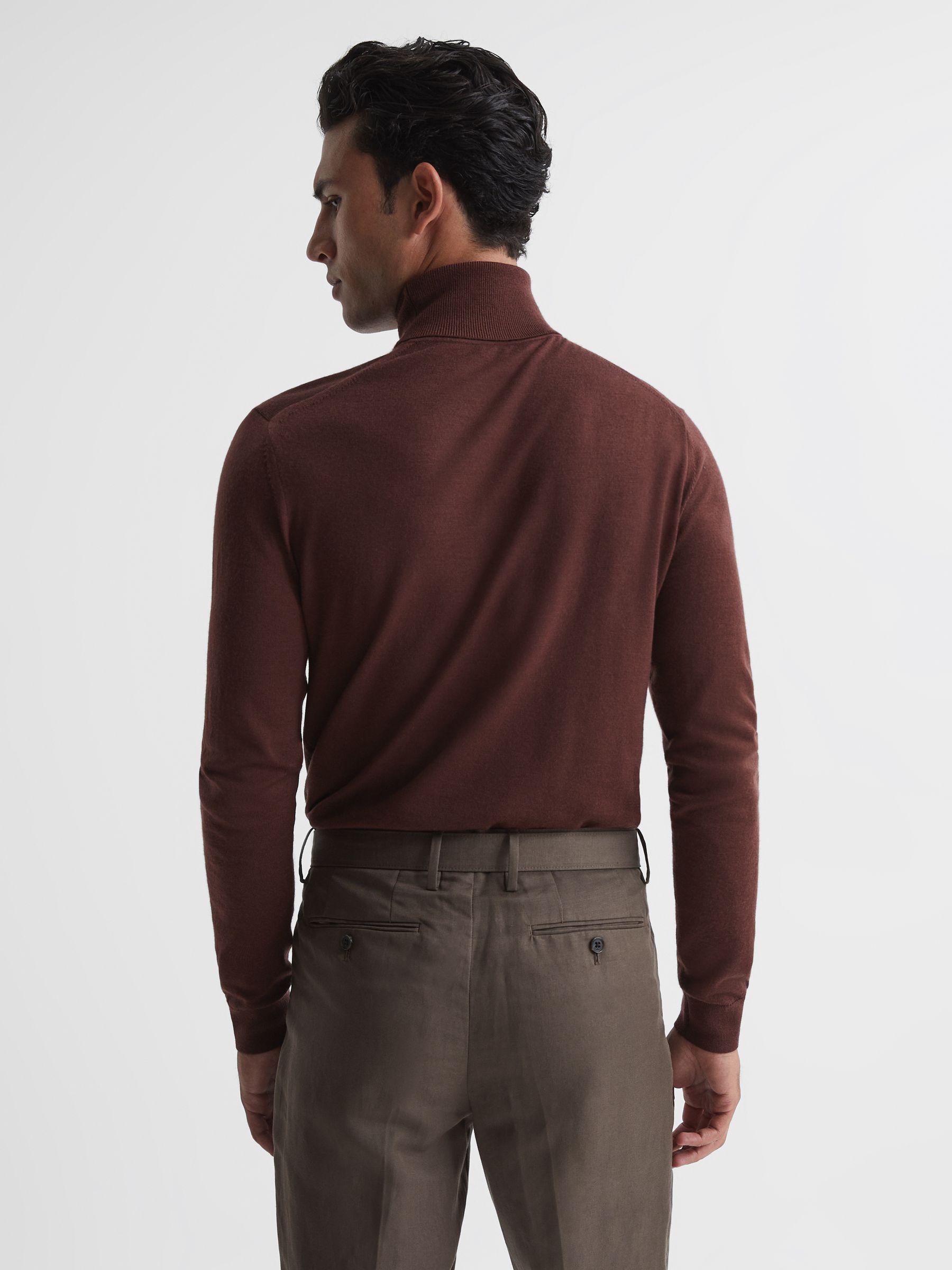 Merino Wool Roll Neck Jumper in Rust - Image 5 of 5