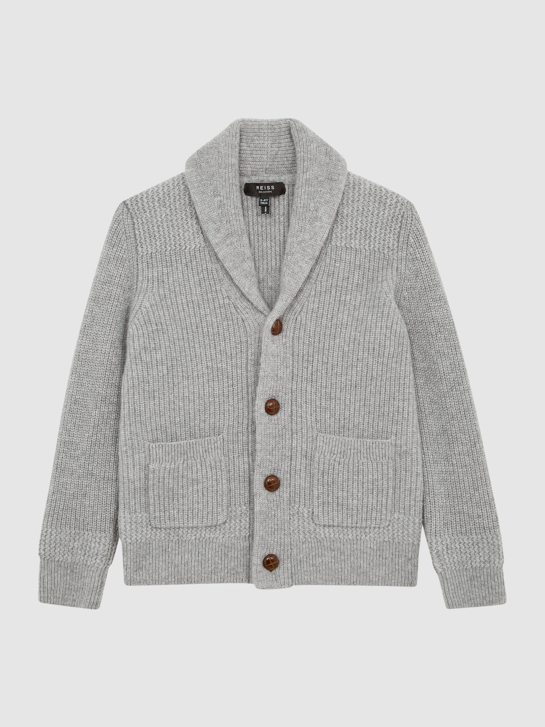 Senior Shawl Collar Cashmere Cardigan in Soft Grey Melange - Image 2 of 6