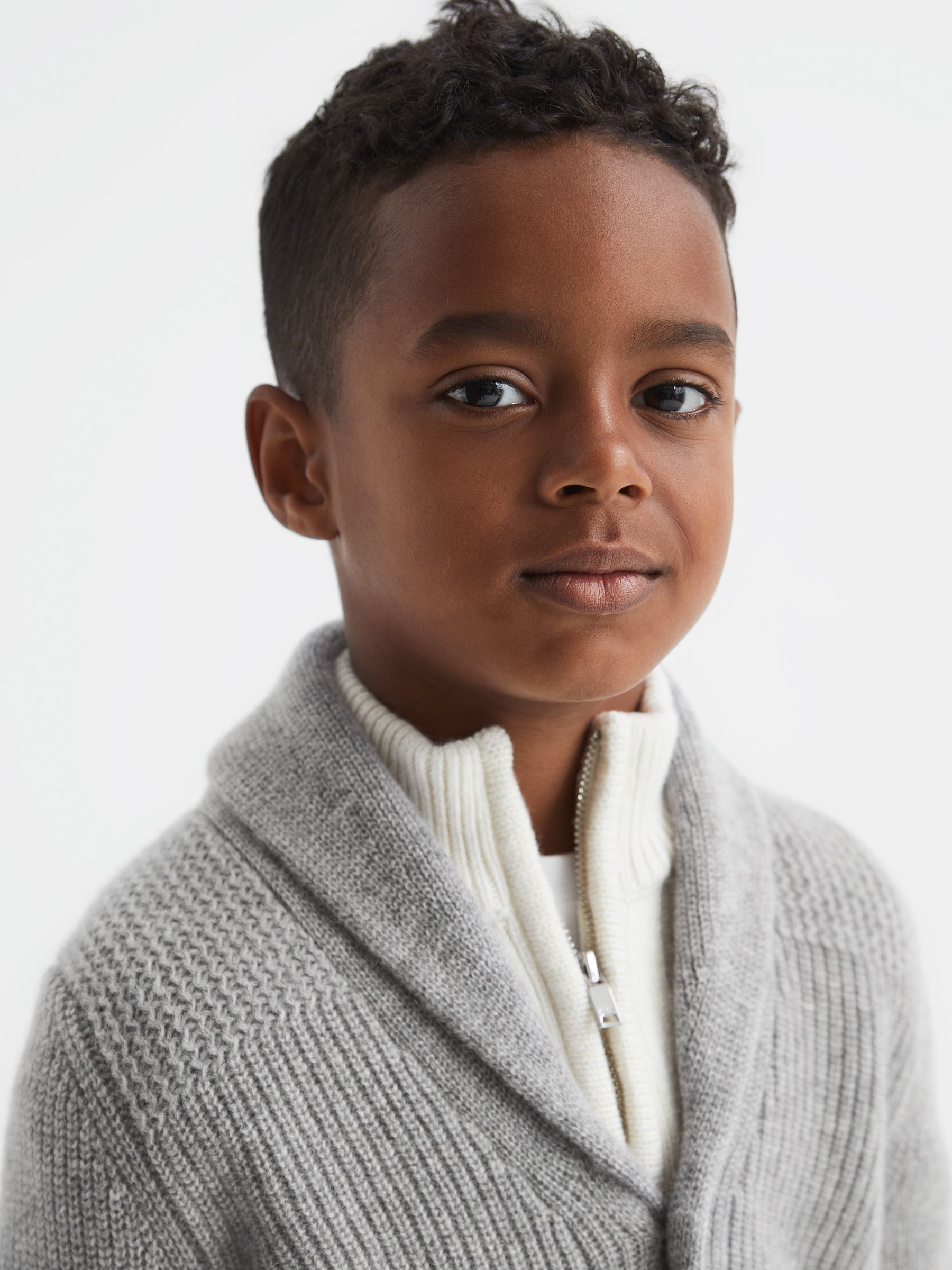 Senior Shawl Collar Cashmere Cardigan in Soft Grey Melange - Image 4 of 6