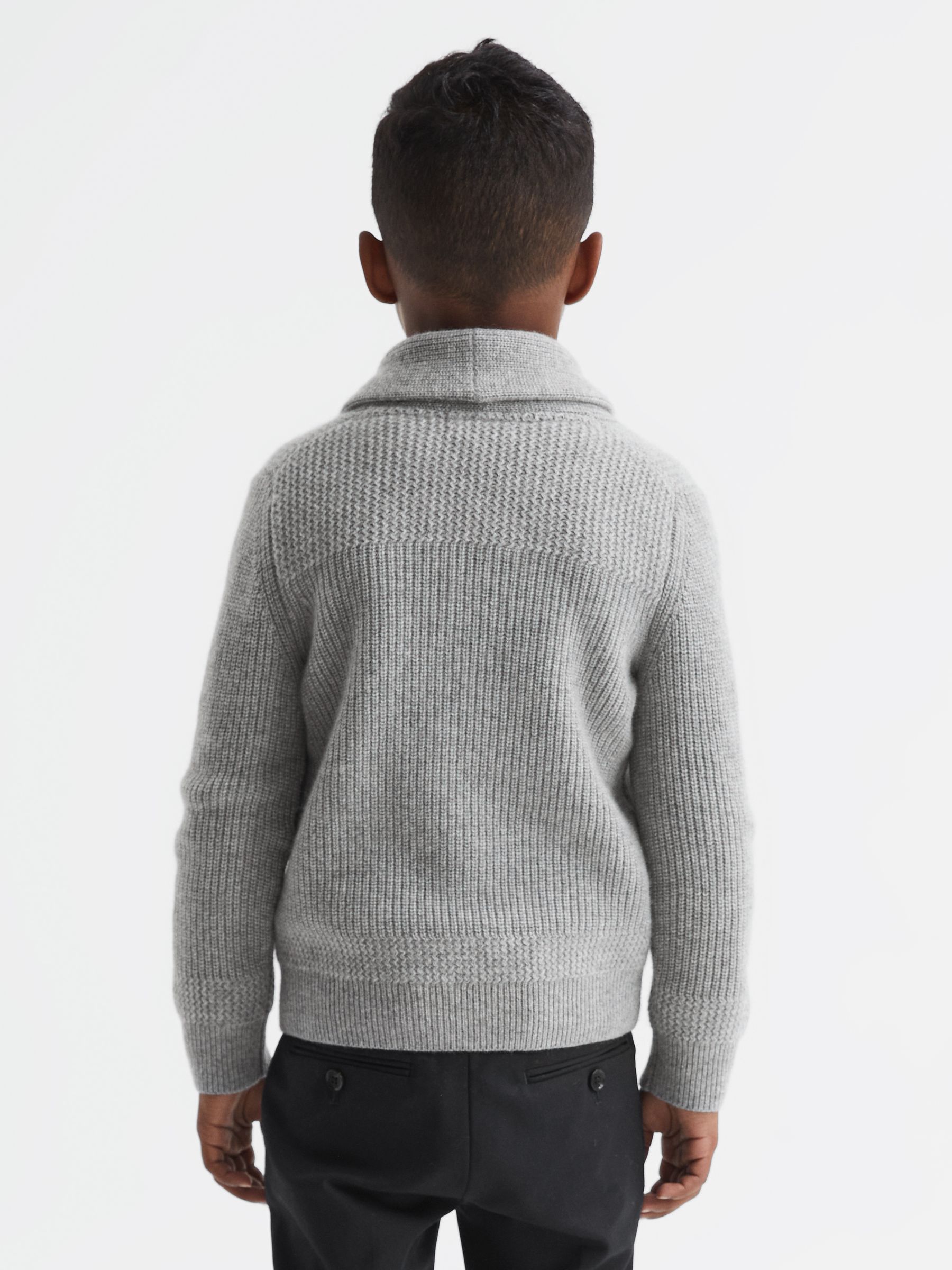 Senior Shawl Collar Cashmere Cardigan in Soft Grey Melange - Image 5 of 6