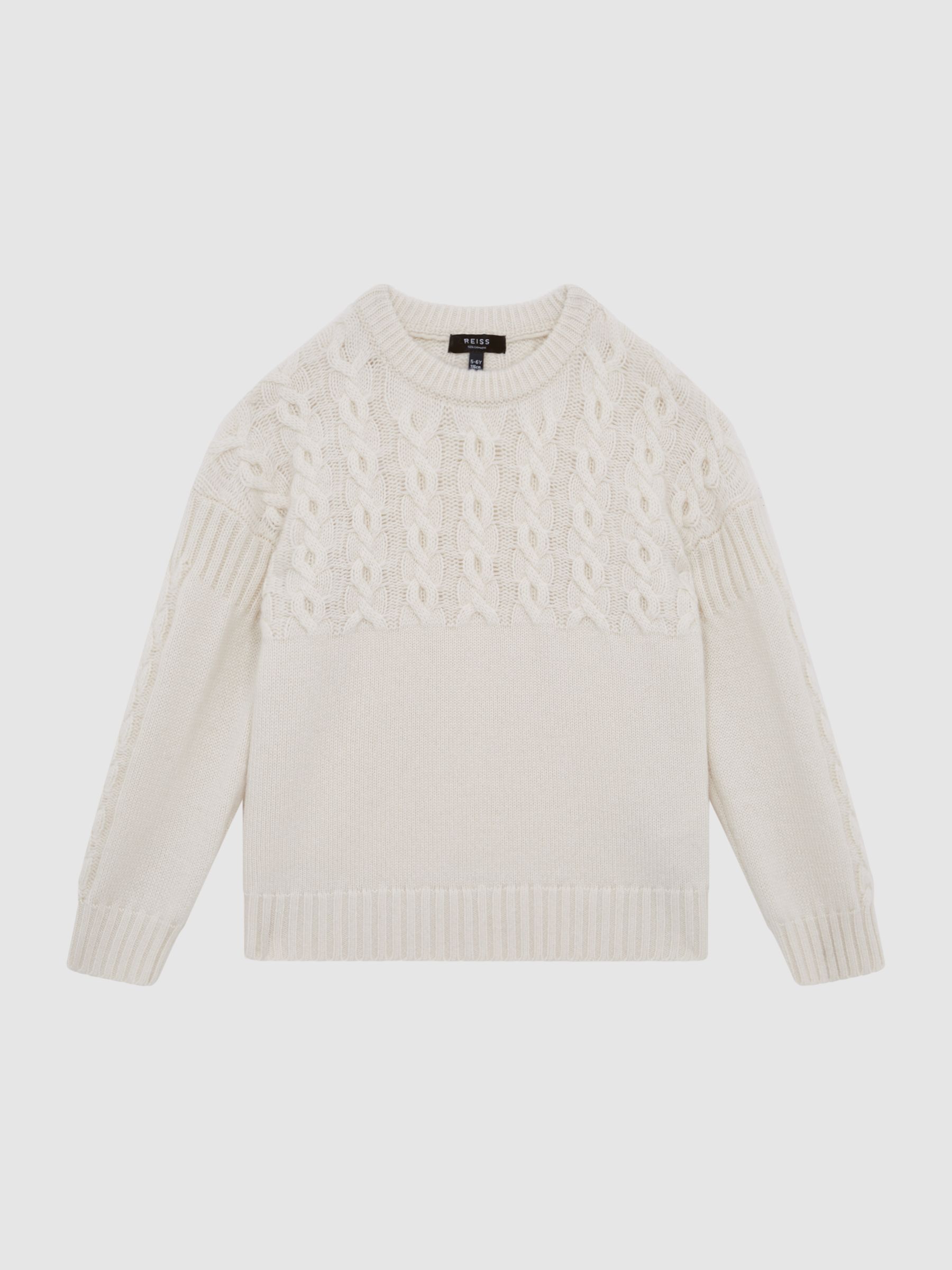 Senior Cashmere Crew Neck Cable Knit Jumper in Ecru - 圖片 2/7