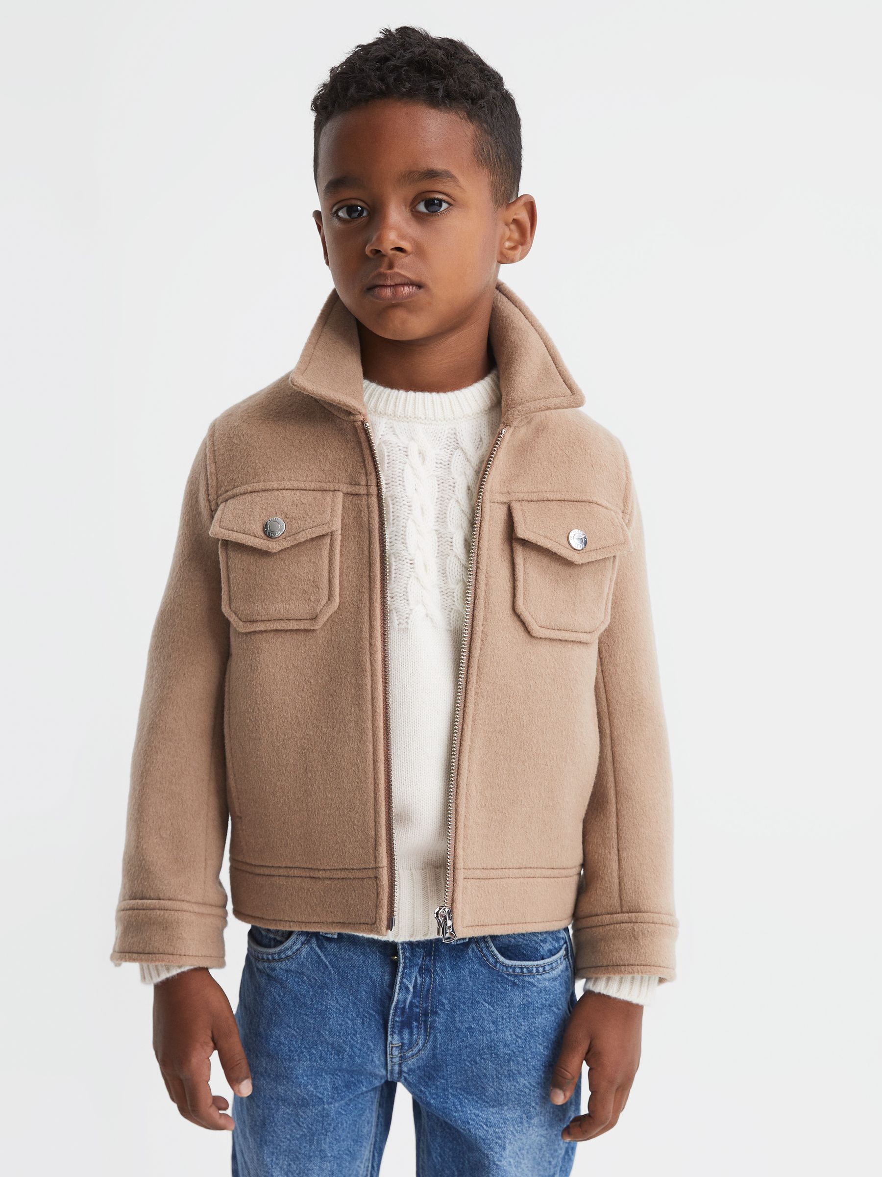 Senior Cashmere Crew Neck Cable Knit Jumper in Ecru - 圖片 4/7