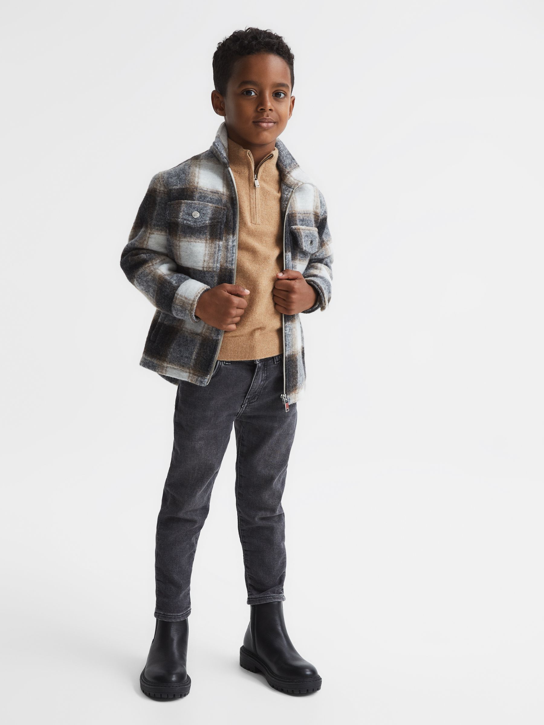 Senior Cashmere Slim Fit Half Zip Jumper in Camel - Image 7 of 8