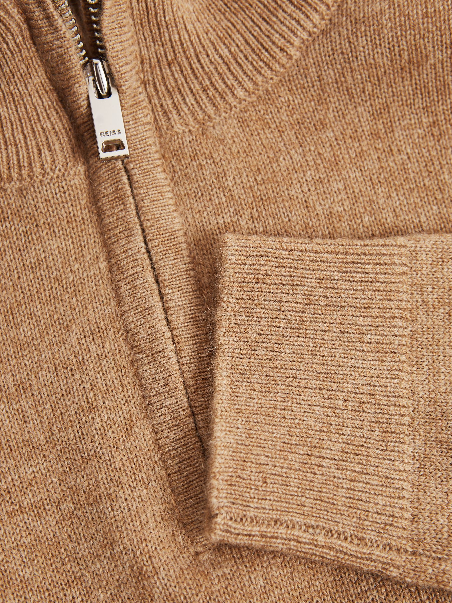 Senior Cashmere Slim Fit Half Zip Jumper in Camel - Image 8 of 8
