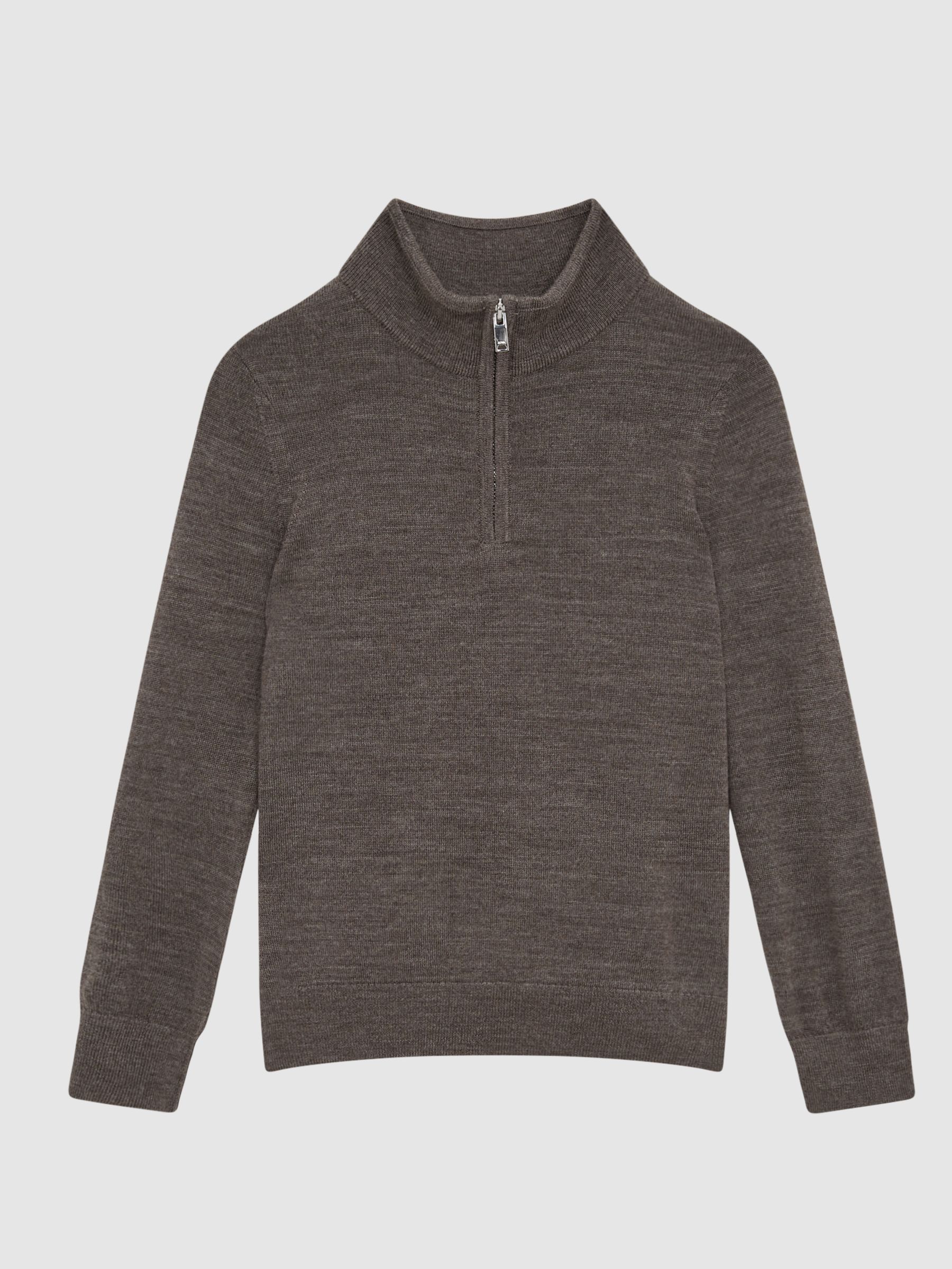 Zip Up Knitted Jumper in Mouse Brown Melange - Image 2 of 11