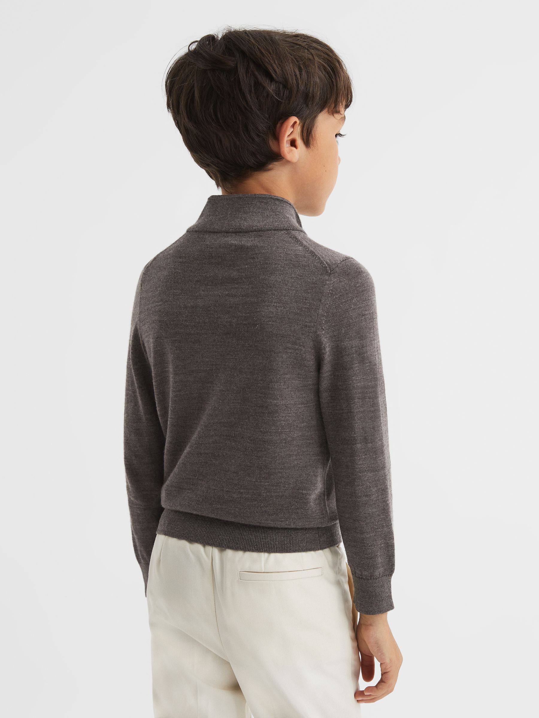 Zip Up Knitted Jumper in Mouse Brown Melange - Image 5 of 11