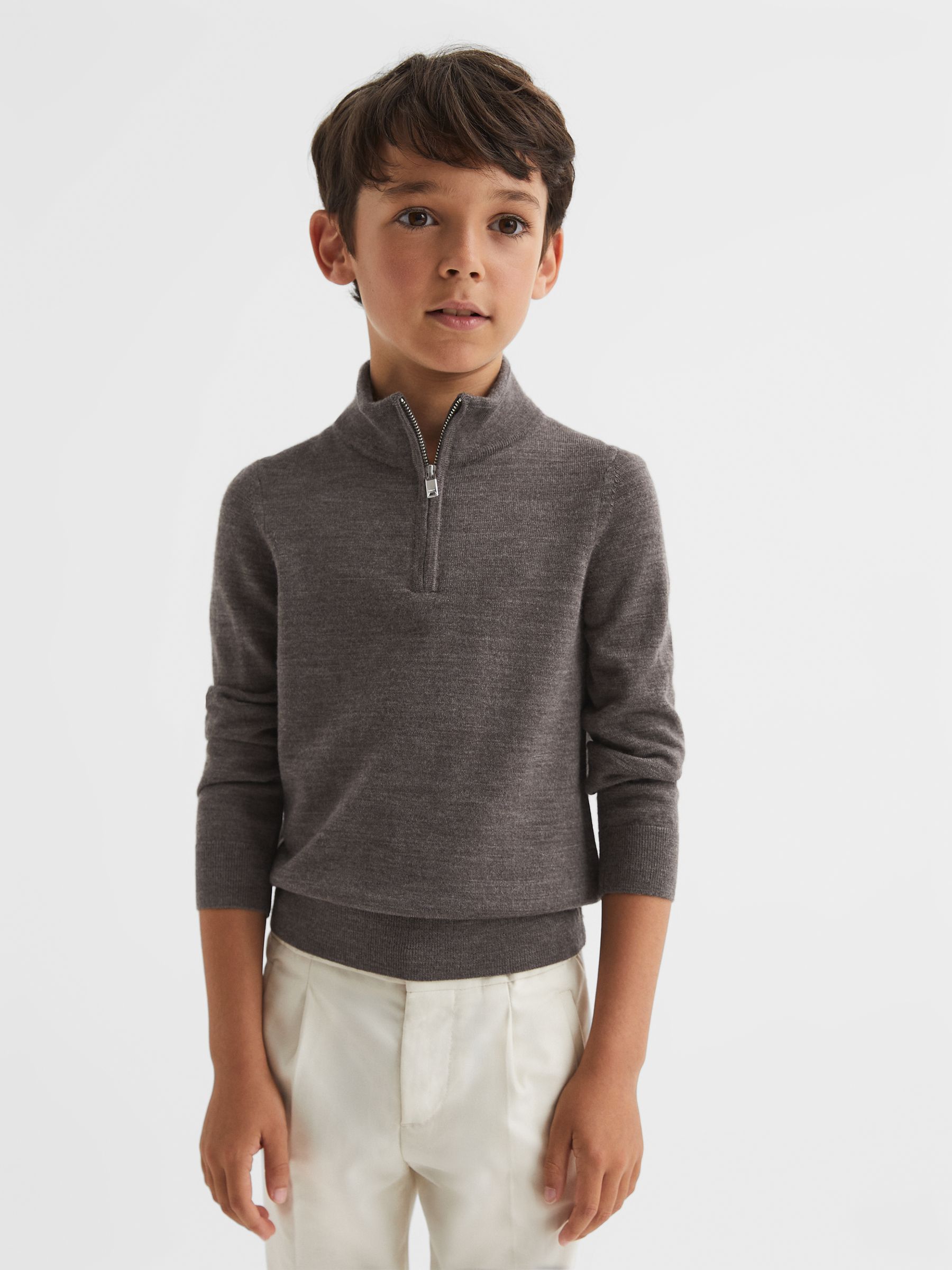 Zip Up Knitted Jumper in Mouse Brown Melange - Image 7 of 11