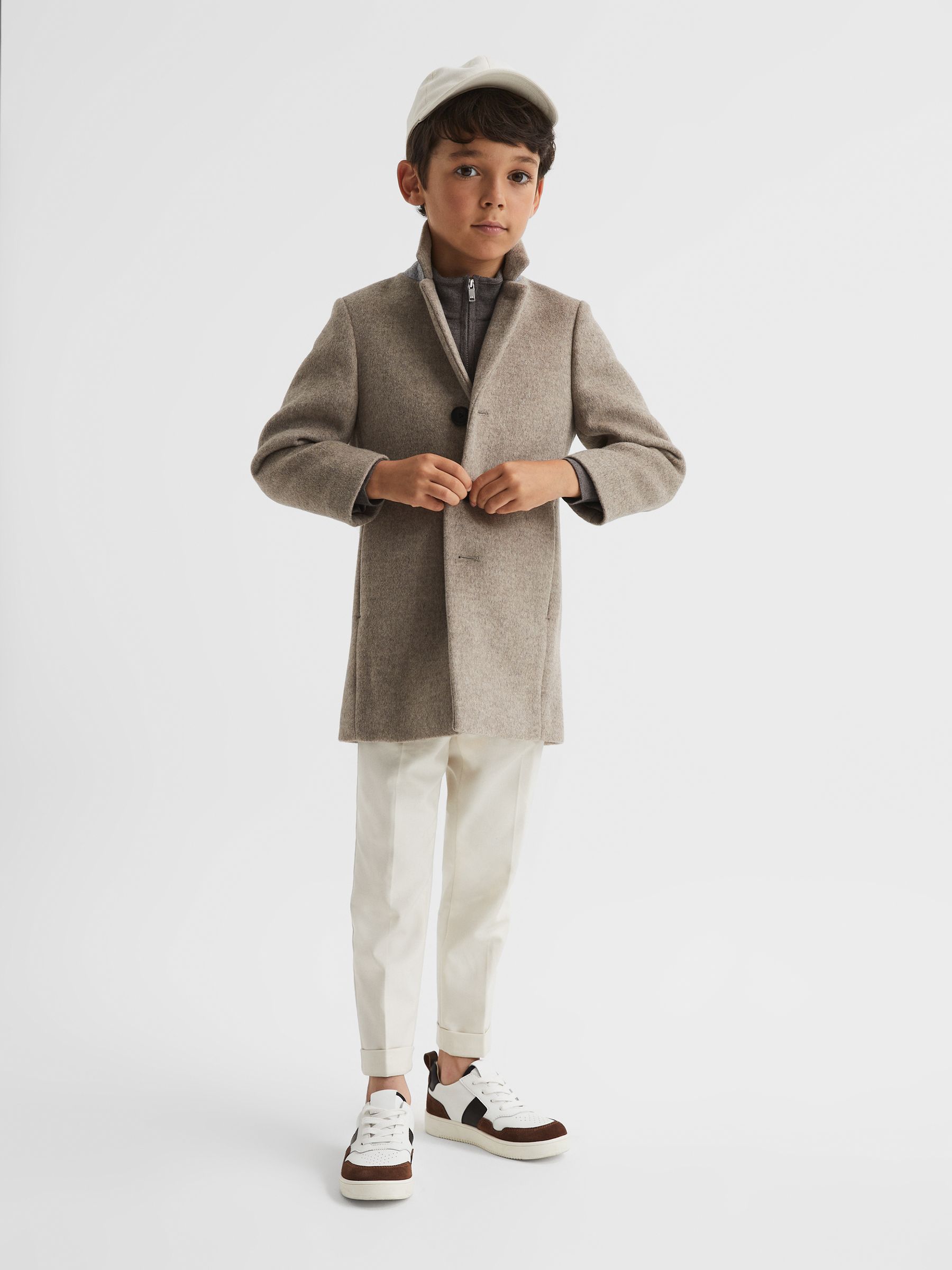 Zip Up Knitted Jumper in Mouse Brown Melange - Image 9 of 11