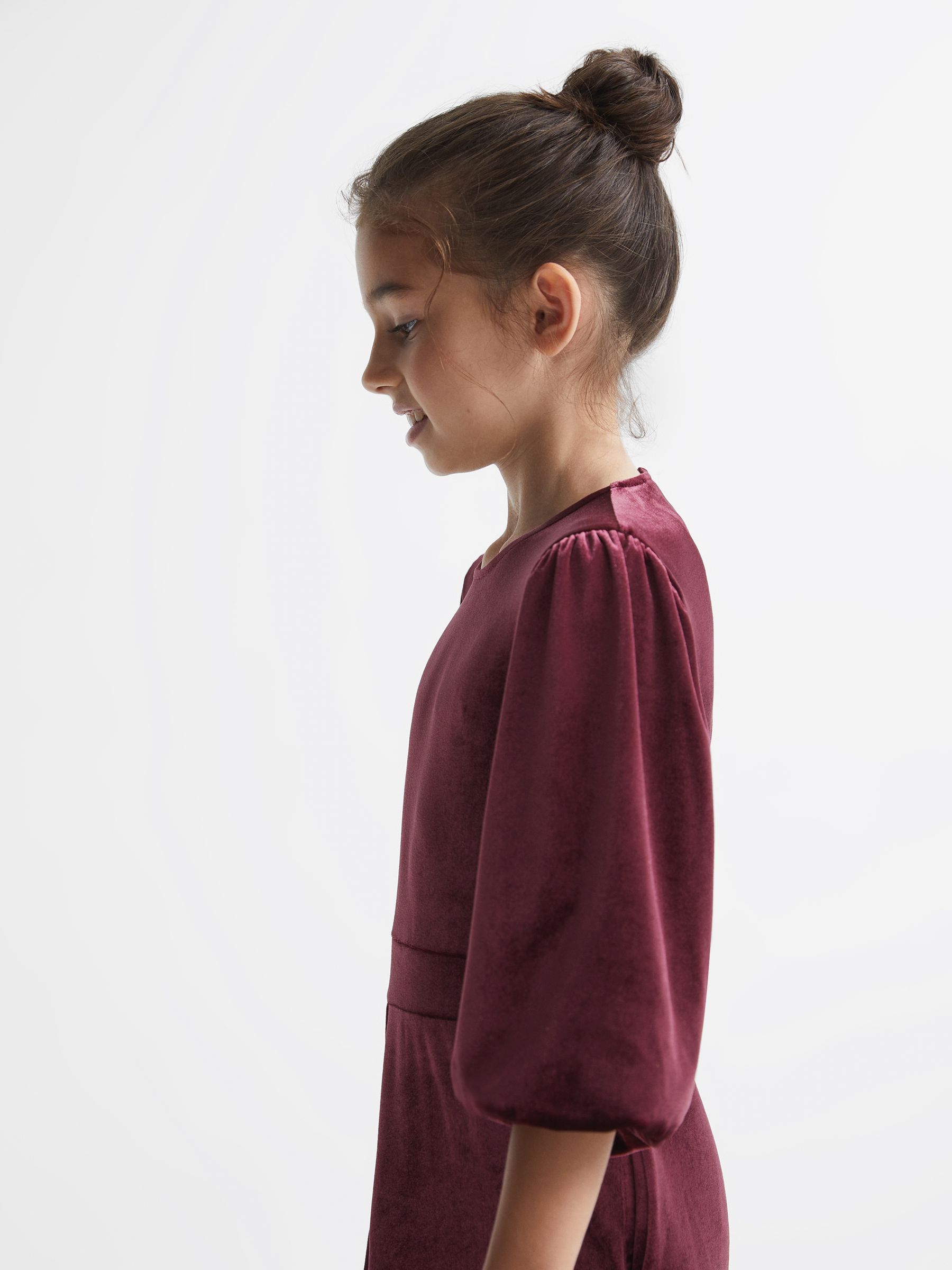 Junior Velvet Wide Sleeve Crop Jumpsuit in Red - Image 5 of 7