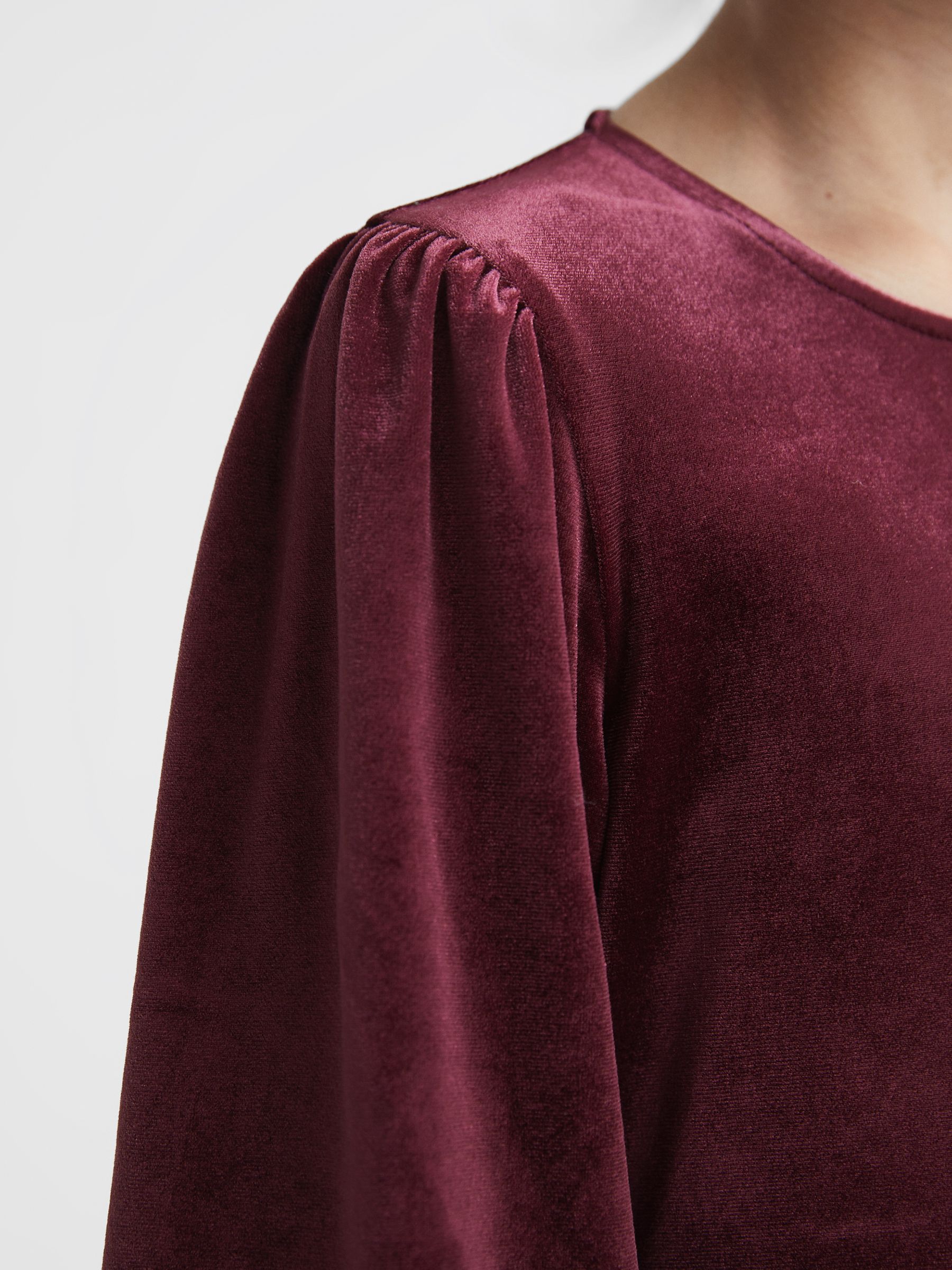 Junior Velvet Wide Sleeve Crop Jumpsuit in Red - Image 6 of 7