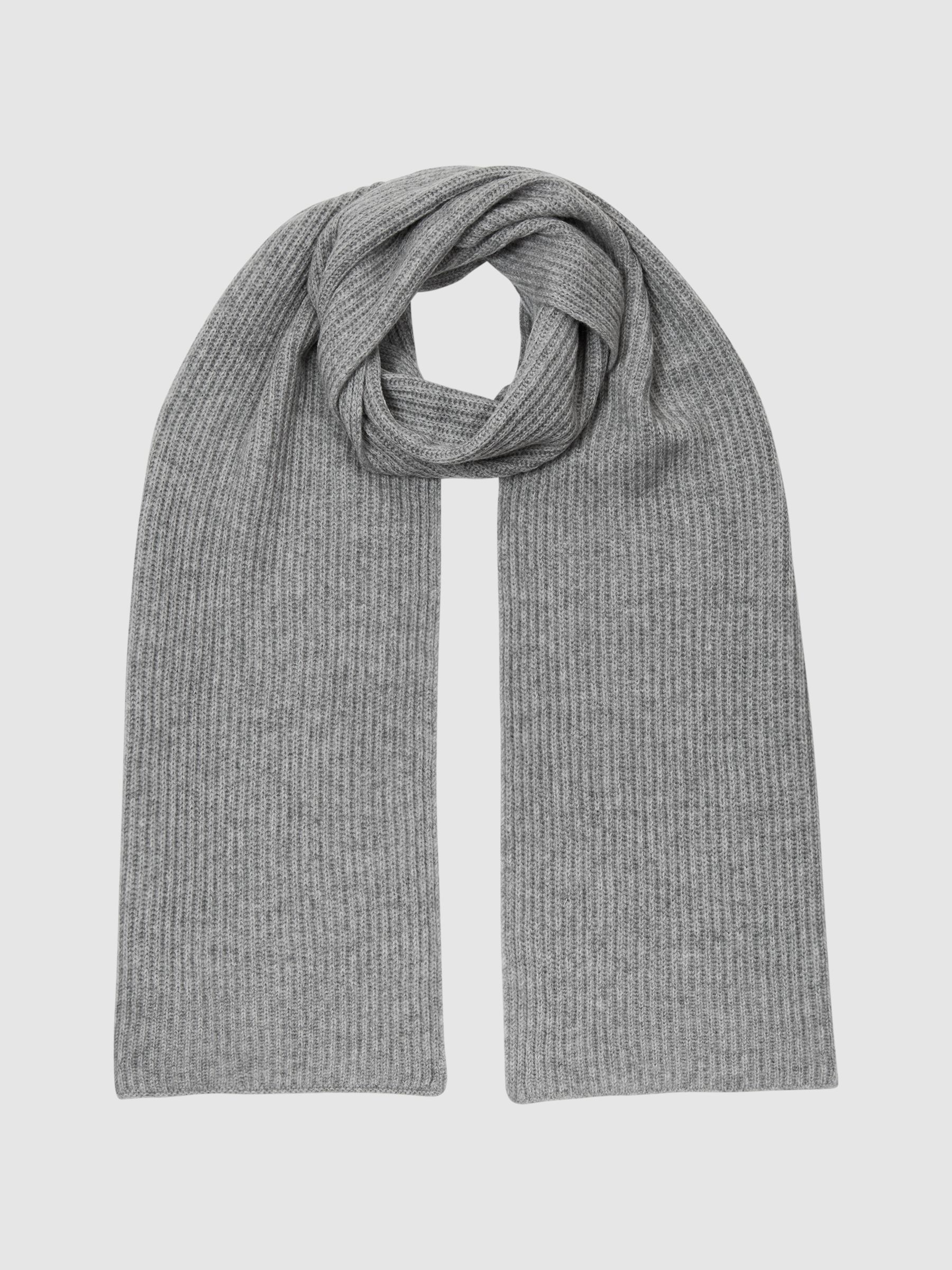 Ribbed 100% Cashmere Scarf in Grey Melange - Image 1 of 4