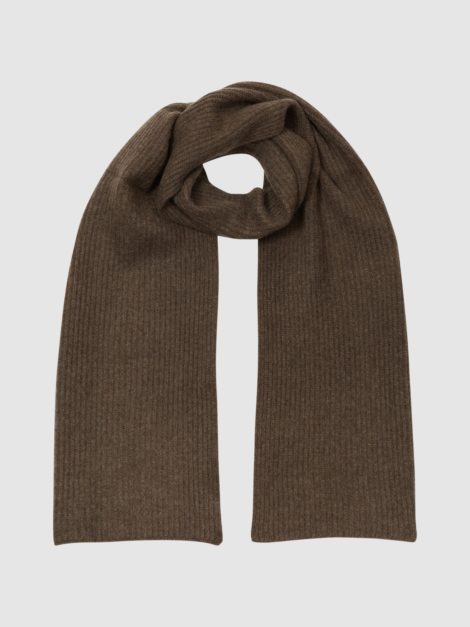 Ribbed 100% Cashmere Scarf in Taupe - Image 2 of 5