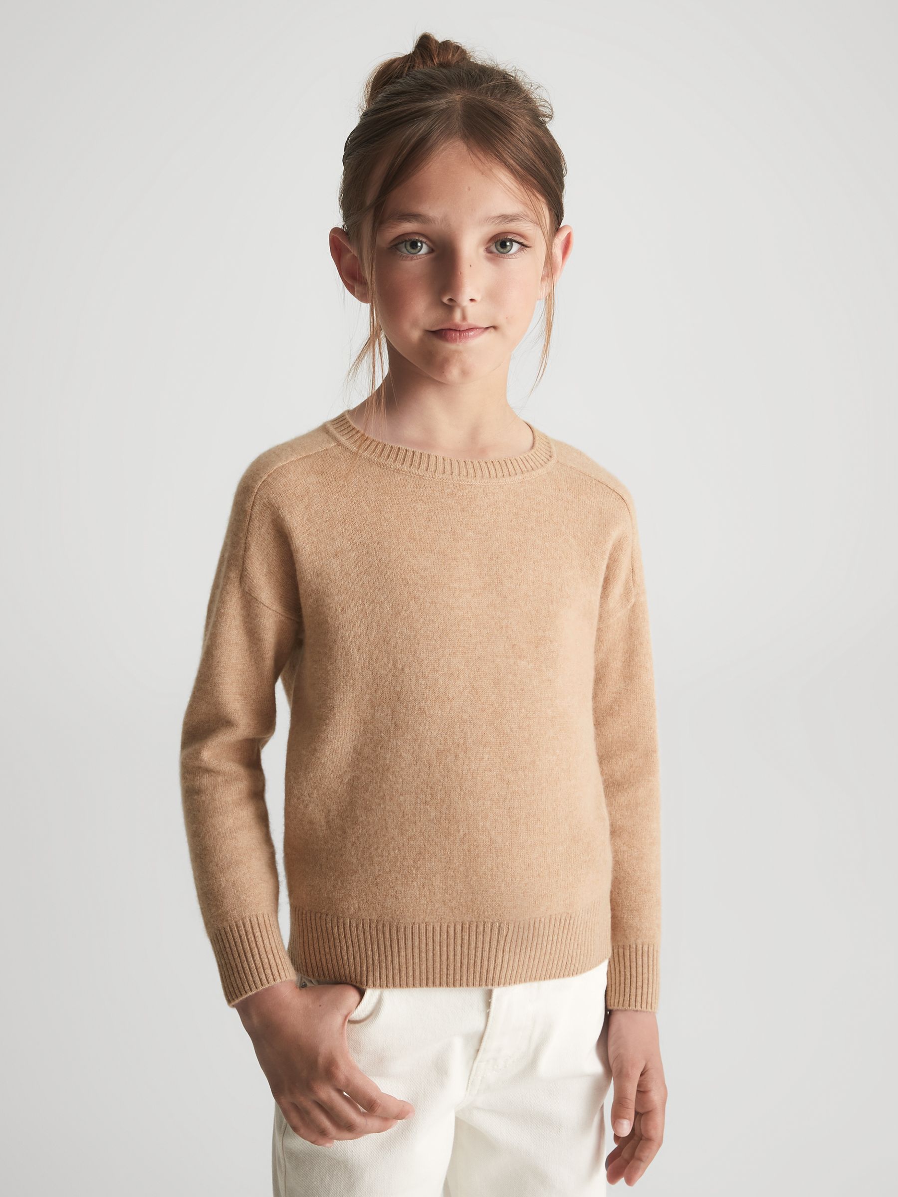 Junior Crew Neck Knitted Jumper in Camel - Image 1 of 6 Junior Crew Neck Knitted Jumper in Camel - Image 1 of 6