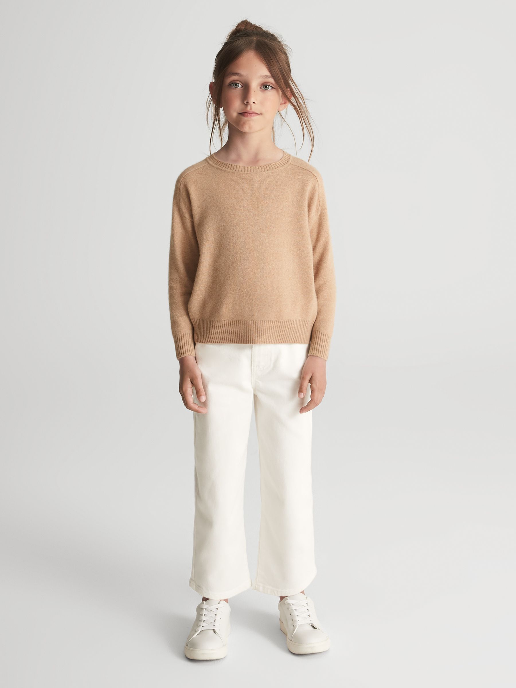 Junior Crew Neck Knitted Jumper in Camel - Image 3 of 6