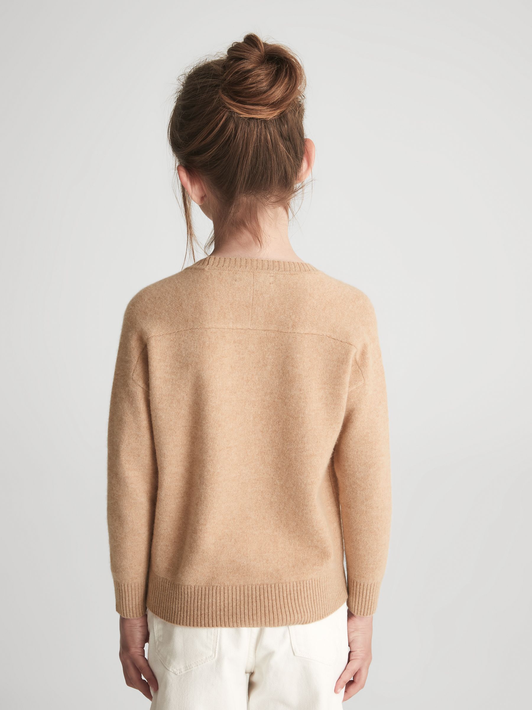 Junior Crew Neck Knitted Jumper in Camel - Image 5 of 6