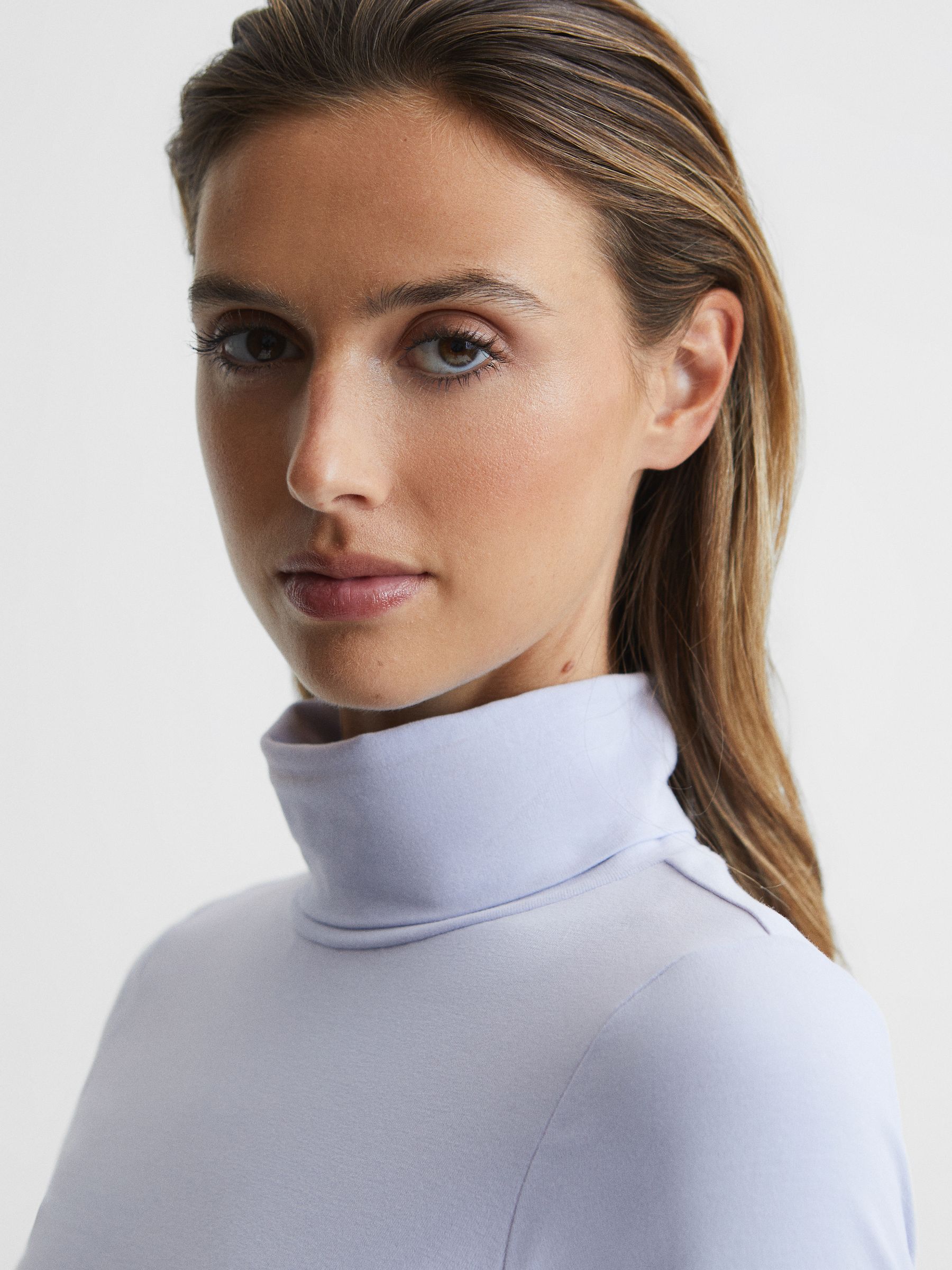 Second Skin Roll Neck Top in Light Blue - Image 4 of 6
