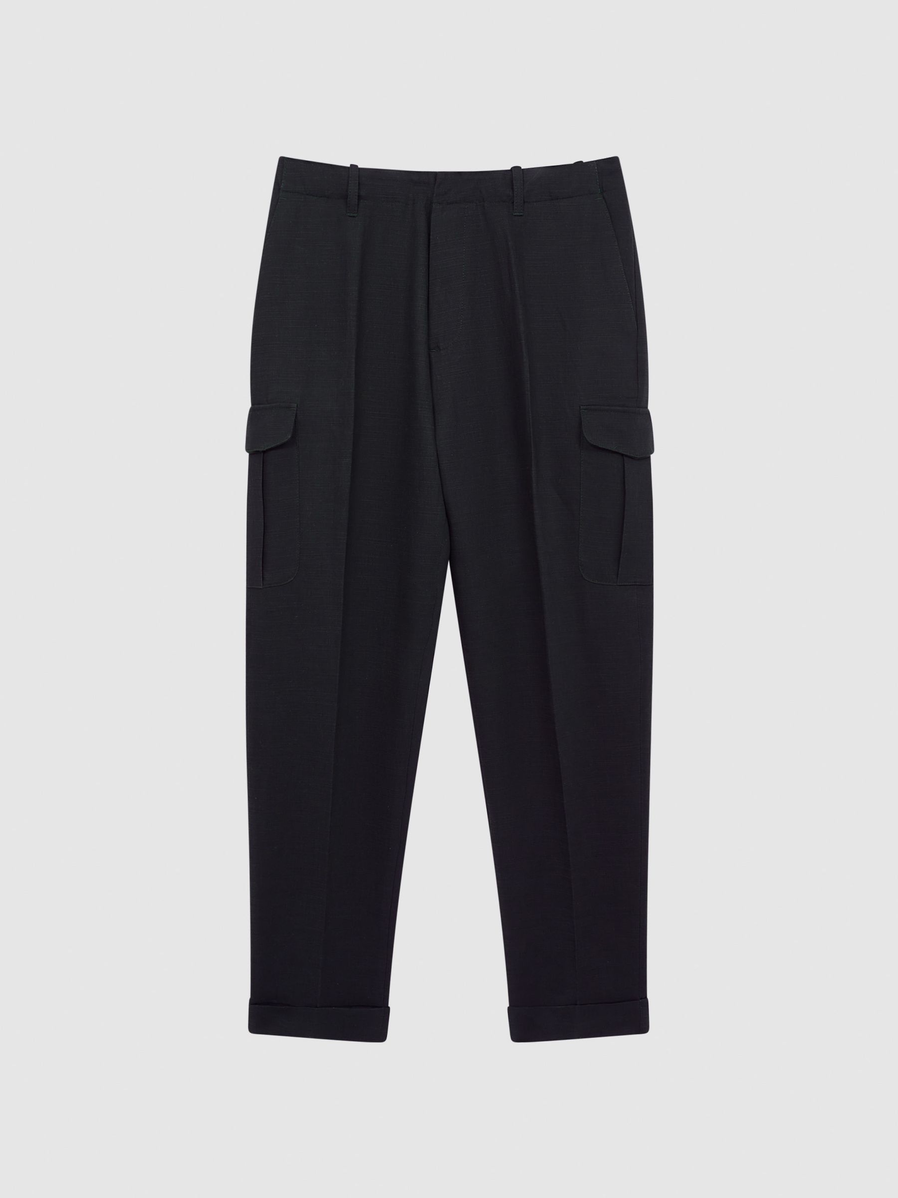 Relaxed Cropped Cargo Trousers in Navy - Image 2 of 6