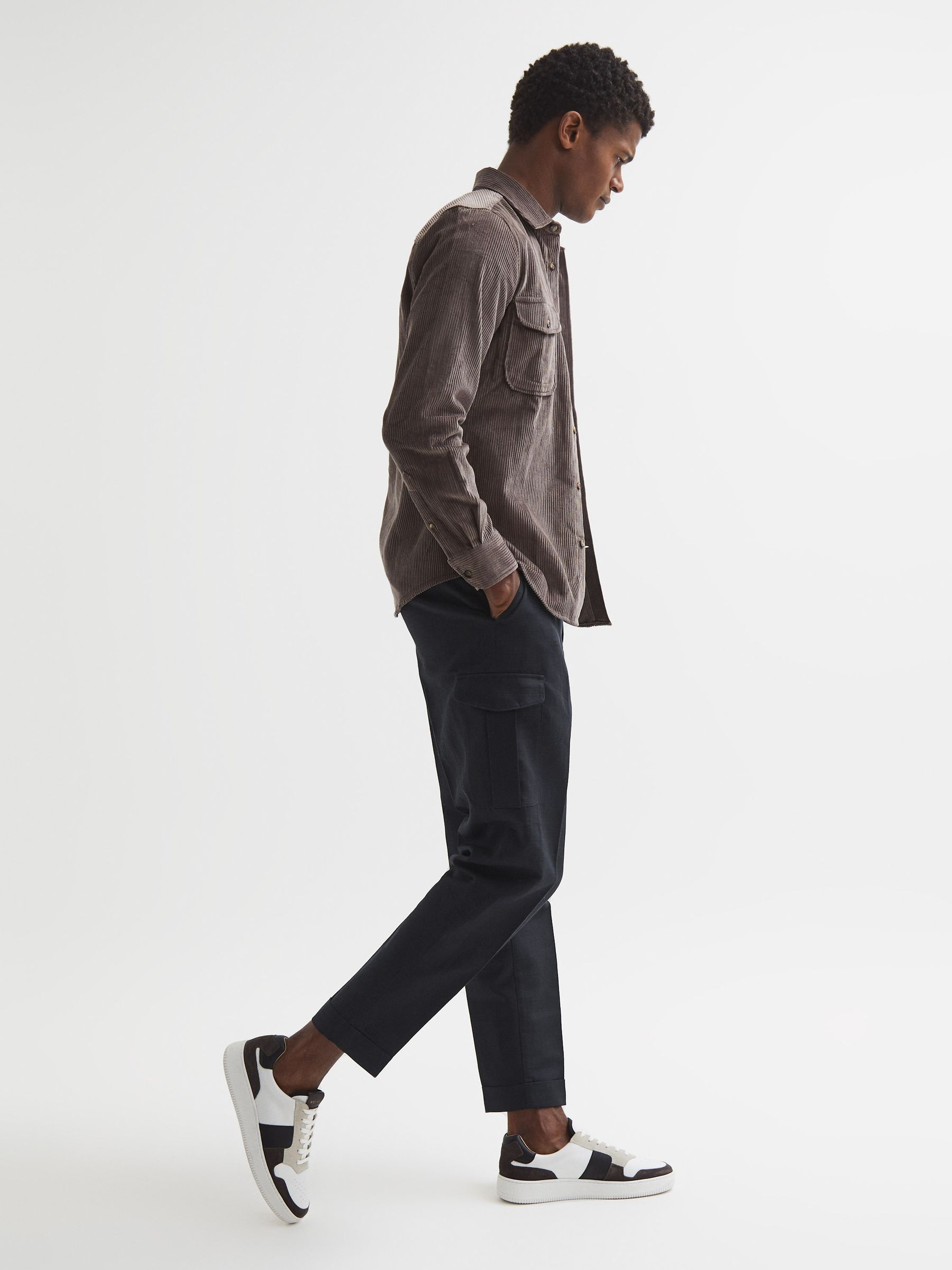 Relaxed Cropped Cargo Trousers in Navy - Image 6 of 6