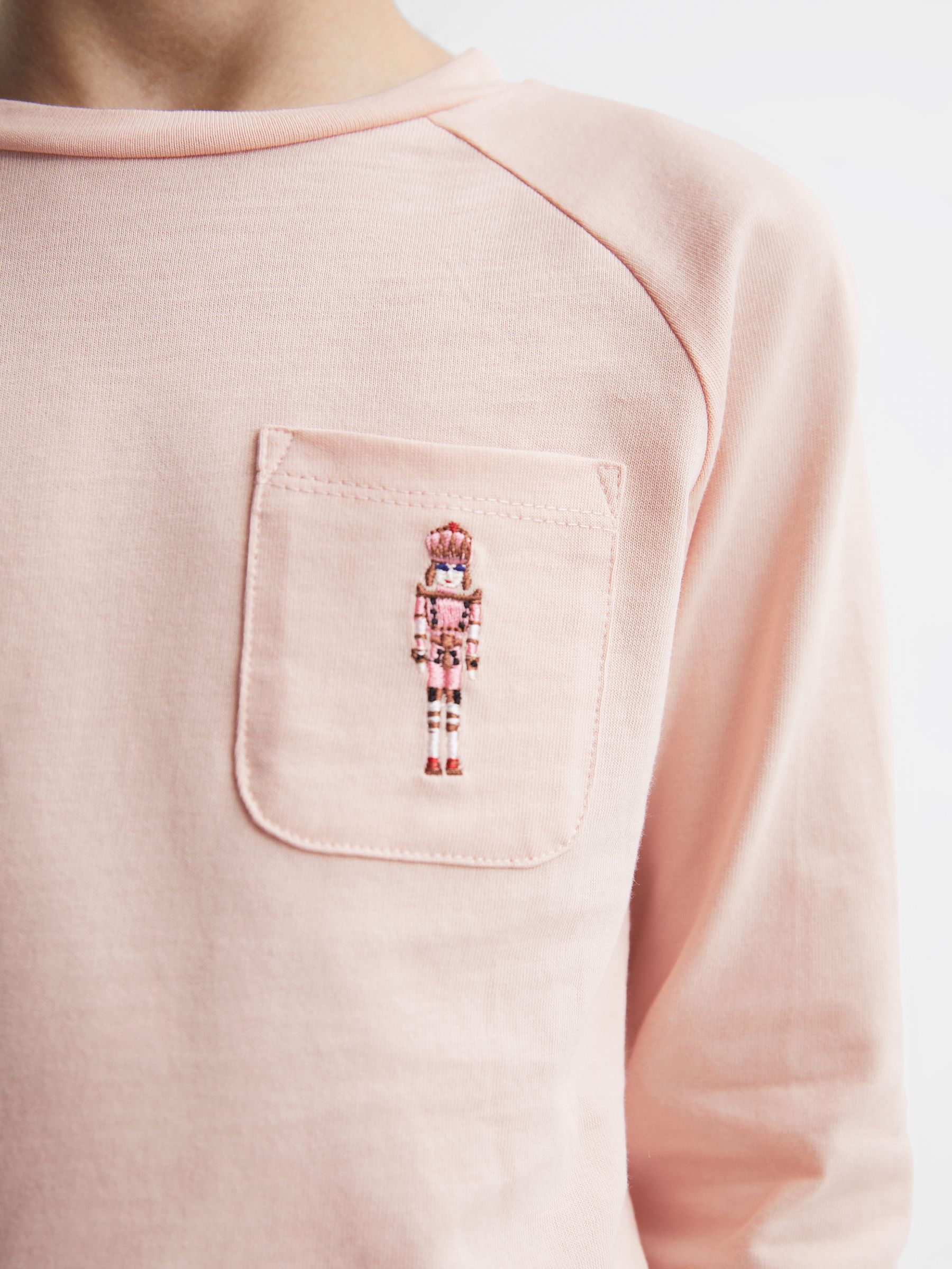 Junior Long Sleeve Embroidered Nightwear Top in Pink - Image 4 of 7