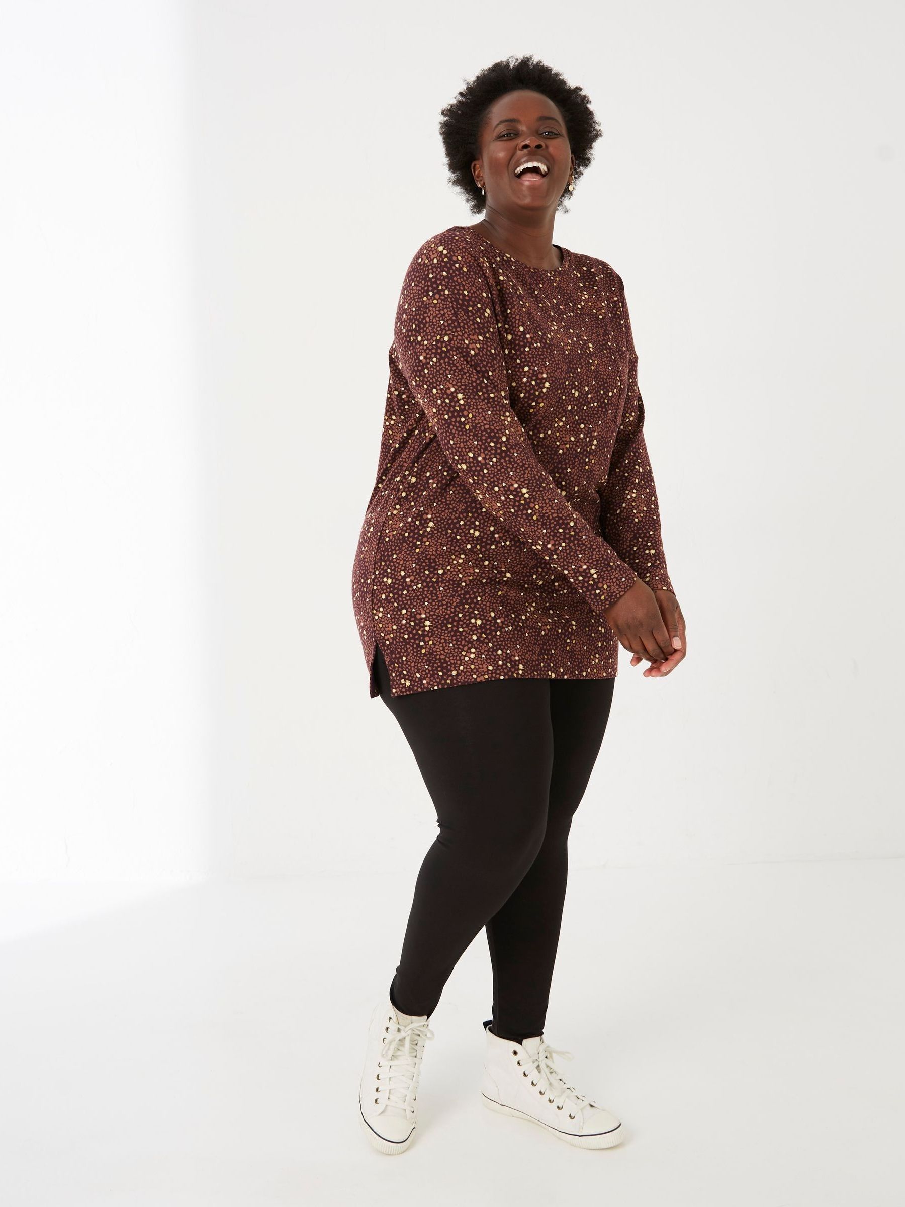 Fatface Purple Leena Textured Dot Longline T-shirt