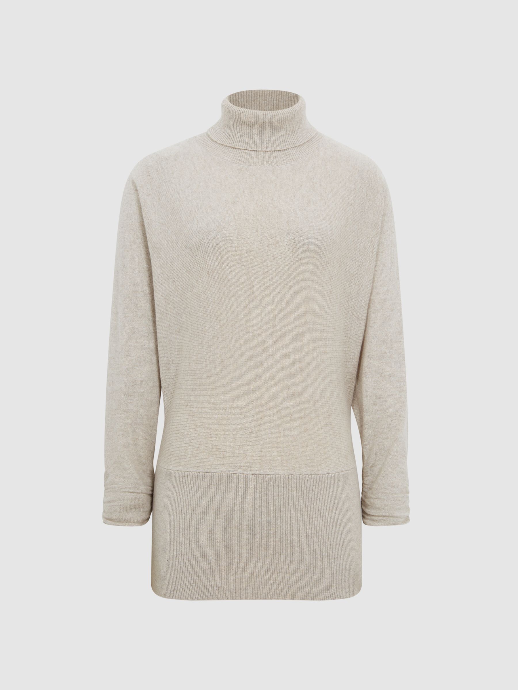 Ruched Sleeve Wool-Cashmere Roll Neck Jumper in Stone - Image 2 of 7 Ruched Sleeve Wool-Cashmere Roll Neck Jumper in Stone - Image 2 of 7
