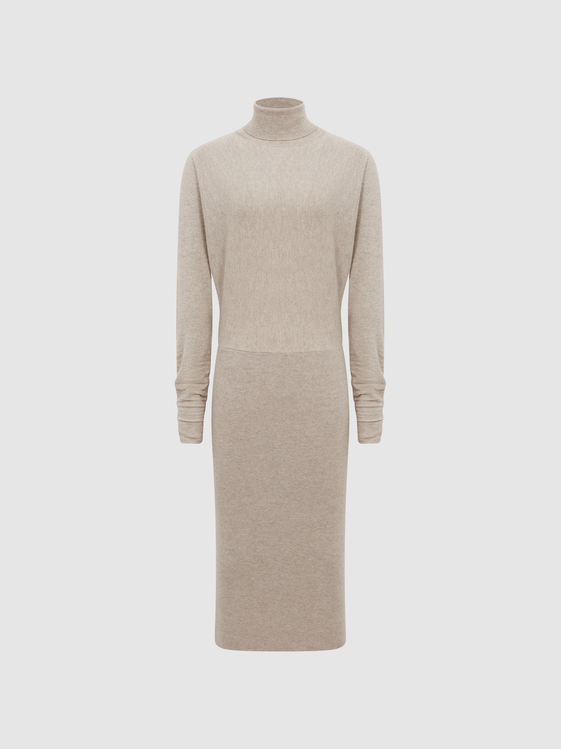 Wool Blend Roll Neck Dress in Oatmeal - Image 2 of 7