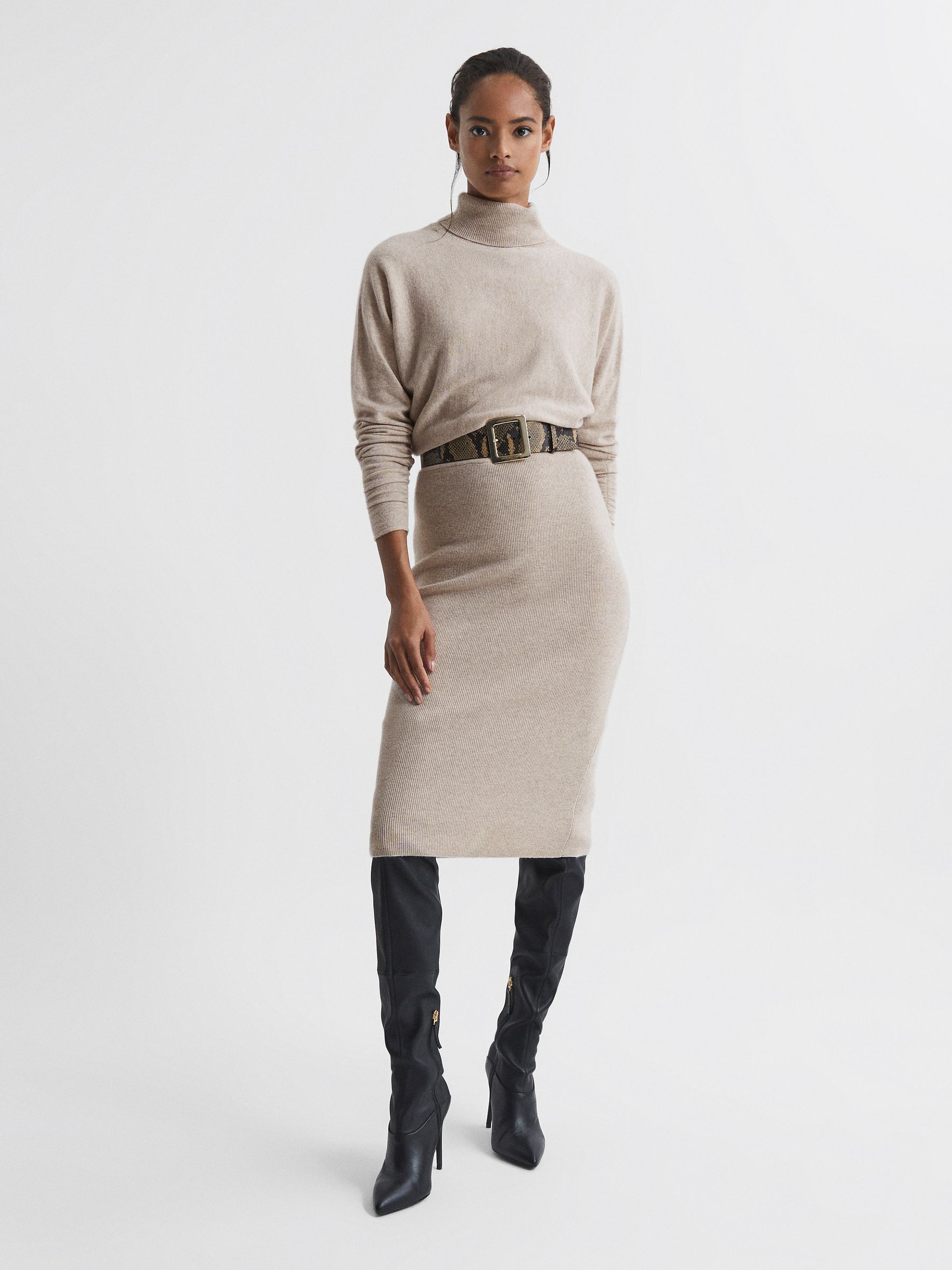 Wool Blend Roll Neck Dress in Oatmeal - Image 6 of 7