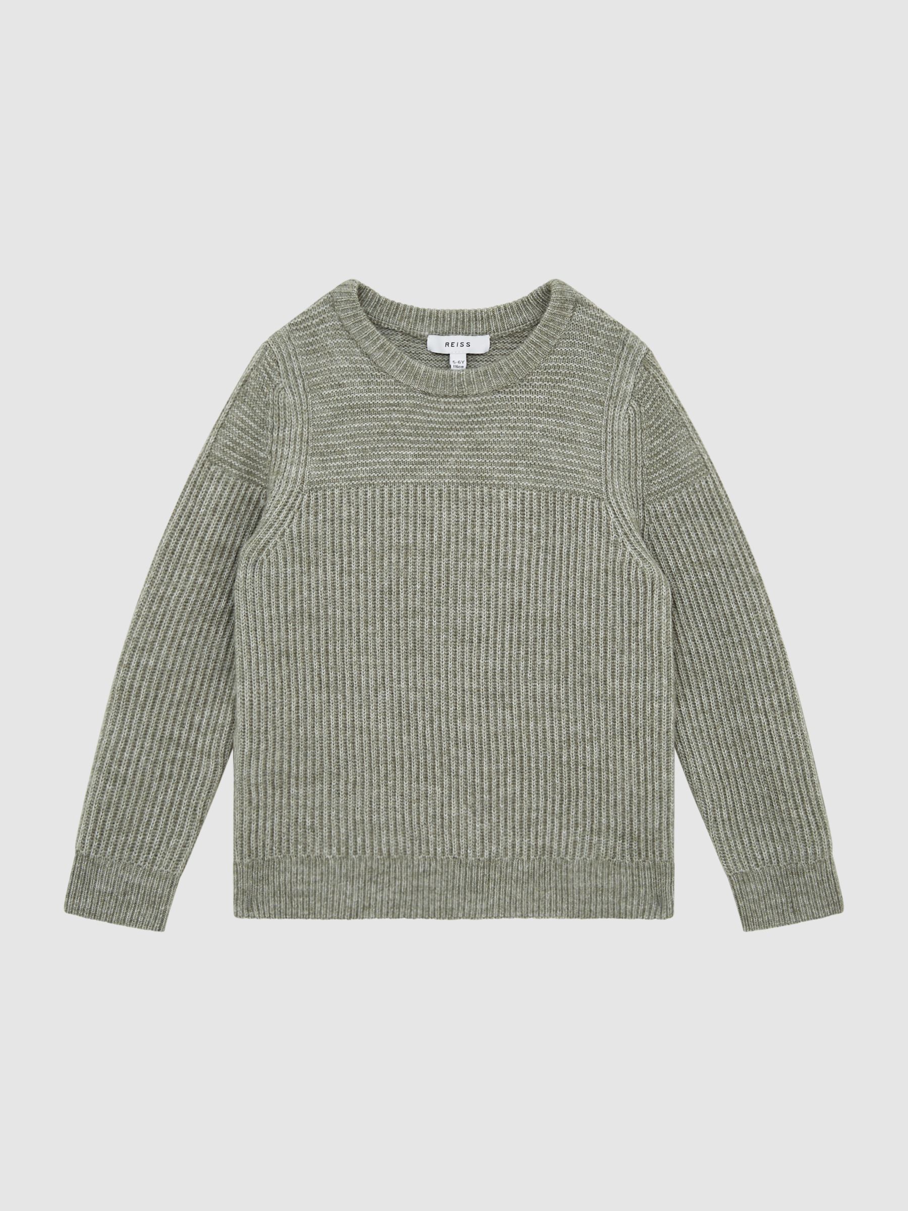 Junior Crew Neck Ribbed Wool Blend Jumper in Sage - Image 2 of 5