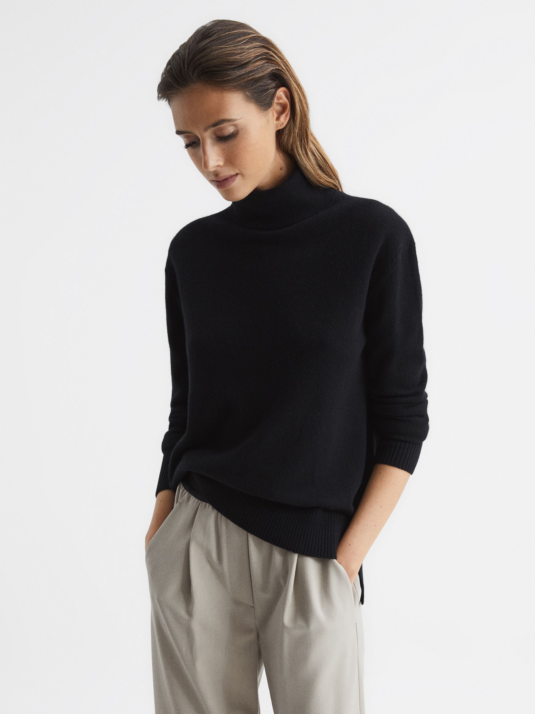 Cashmere Roll Neck Jumper in Black - Image 1 of 6